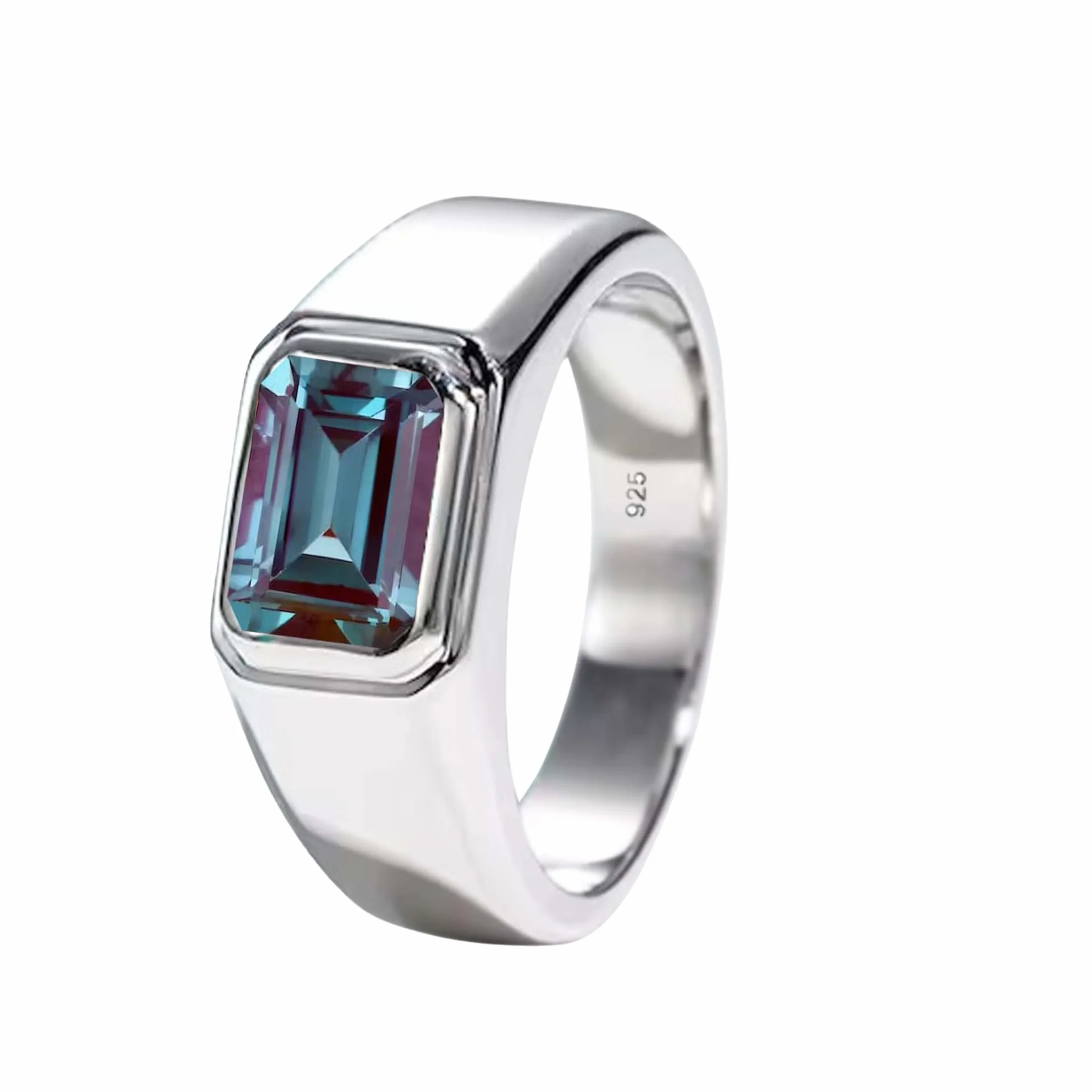 Anello di fidanzamento vintage in argento sterling 925 massiccio con alessandrite taglio smeraldo taglia 10