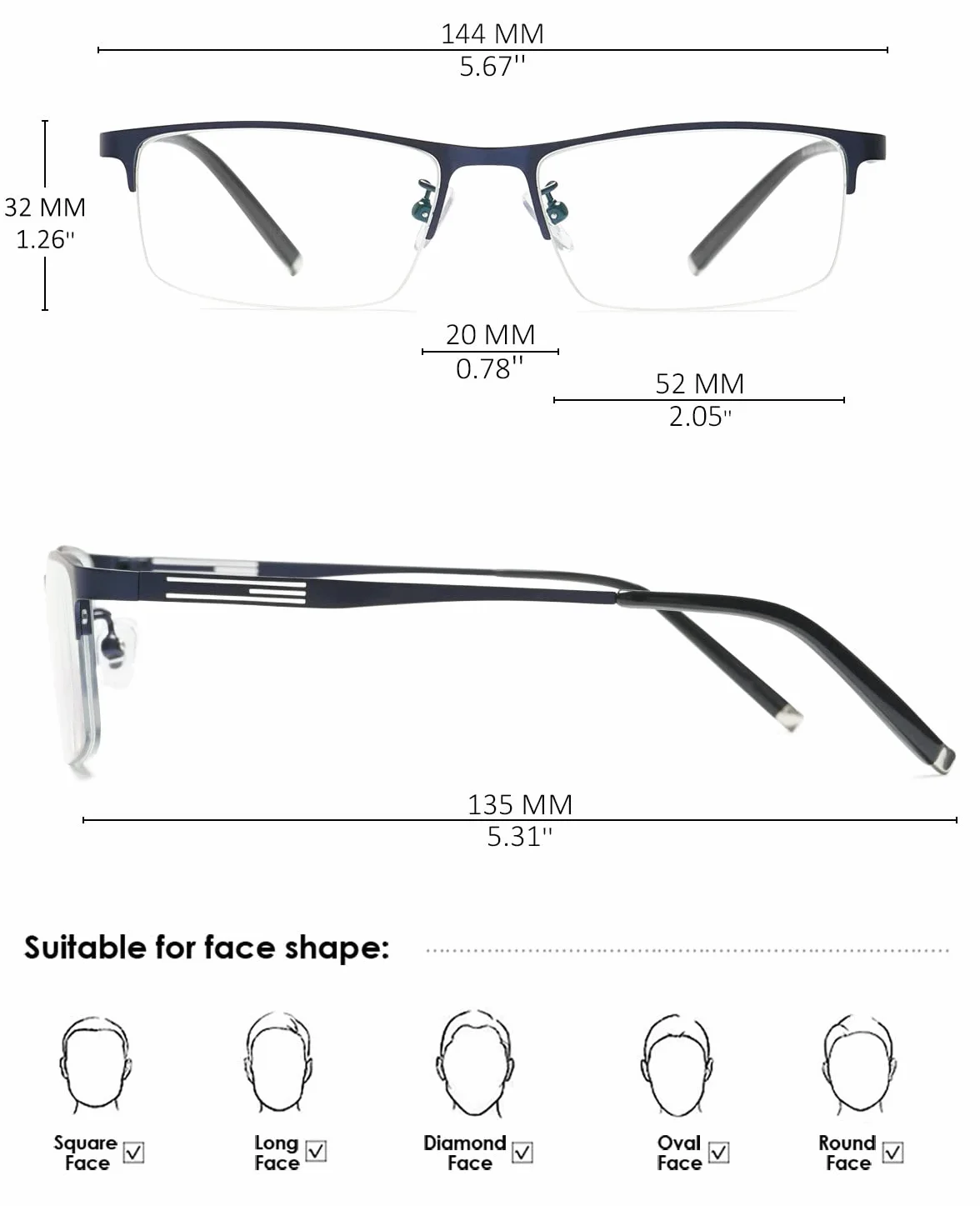 KOOSUFA Occhiali da lettura fotocromatici mezza montatura rettangolare metallo Protezione UV