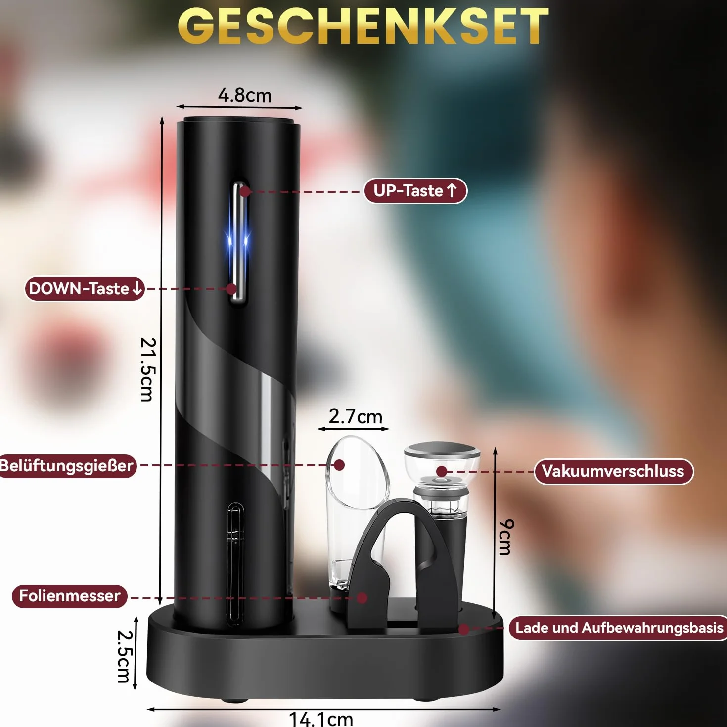 Hotec Cavatappi Elettrico Apribottiglie Vino Automatico con Tagliacapsule