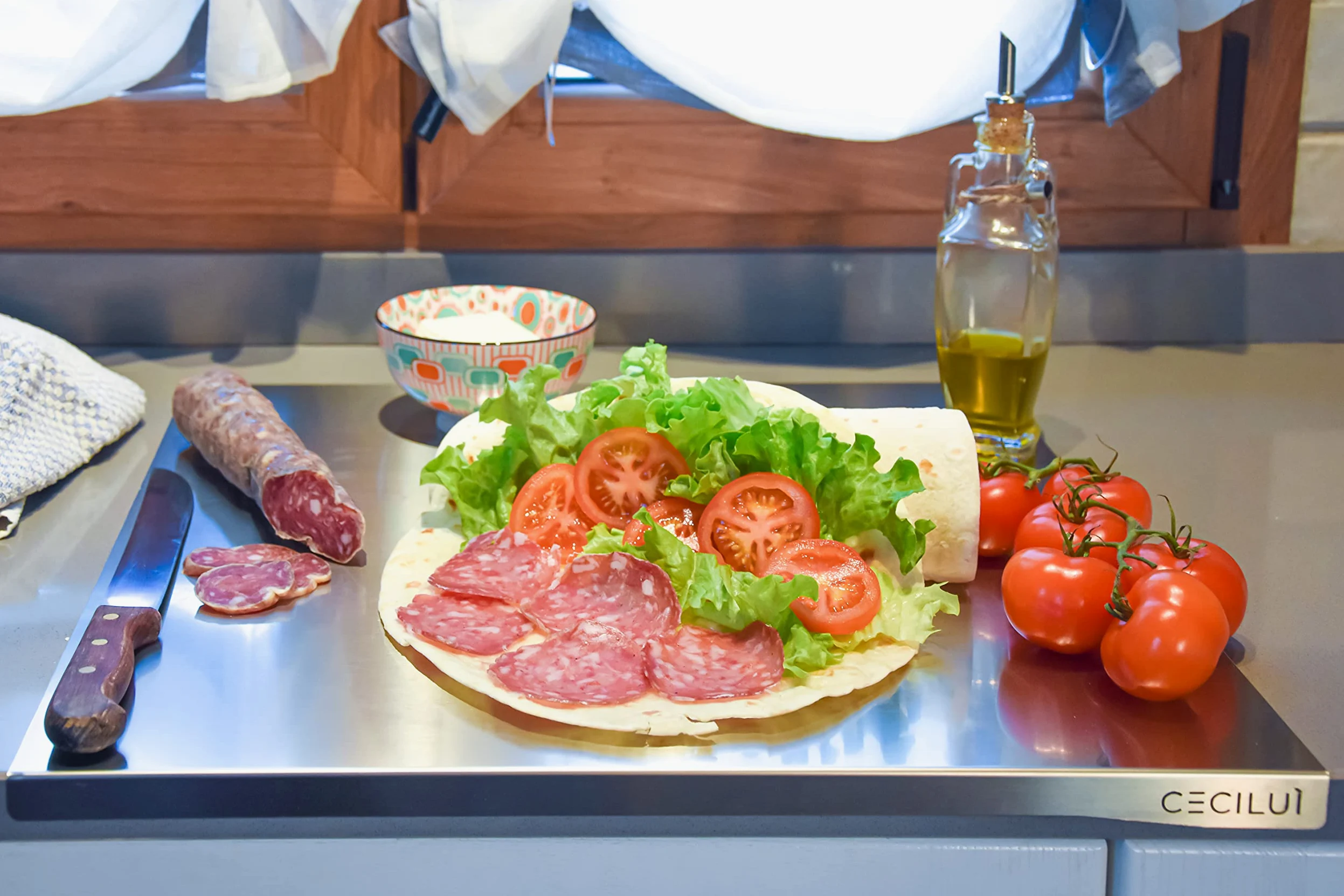 CECILUÌ Spianatoia per Impastare Acciaio Inox 2.0 Sacca di Cotone Tagliere da Cucina Professionale in Varie Dimensioni Made in Italy Pizza Piano Lavoro Accessori Pasticceria (60x50)