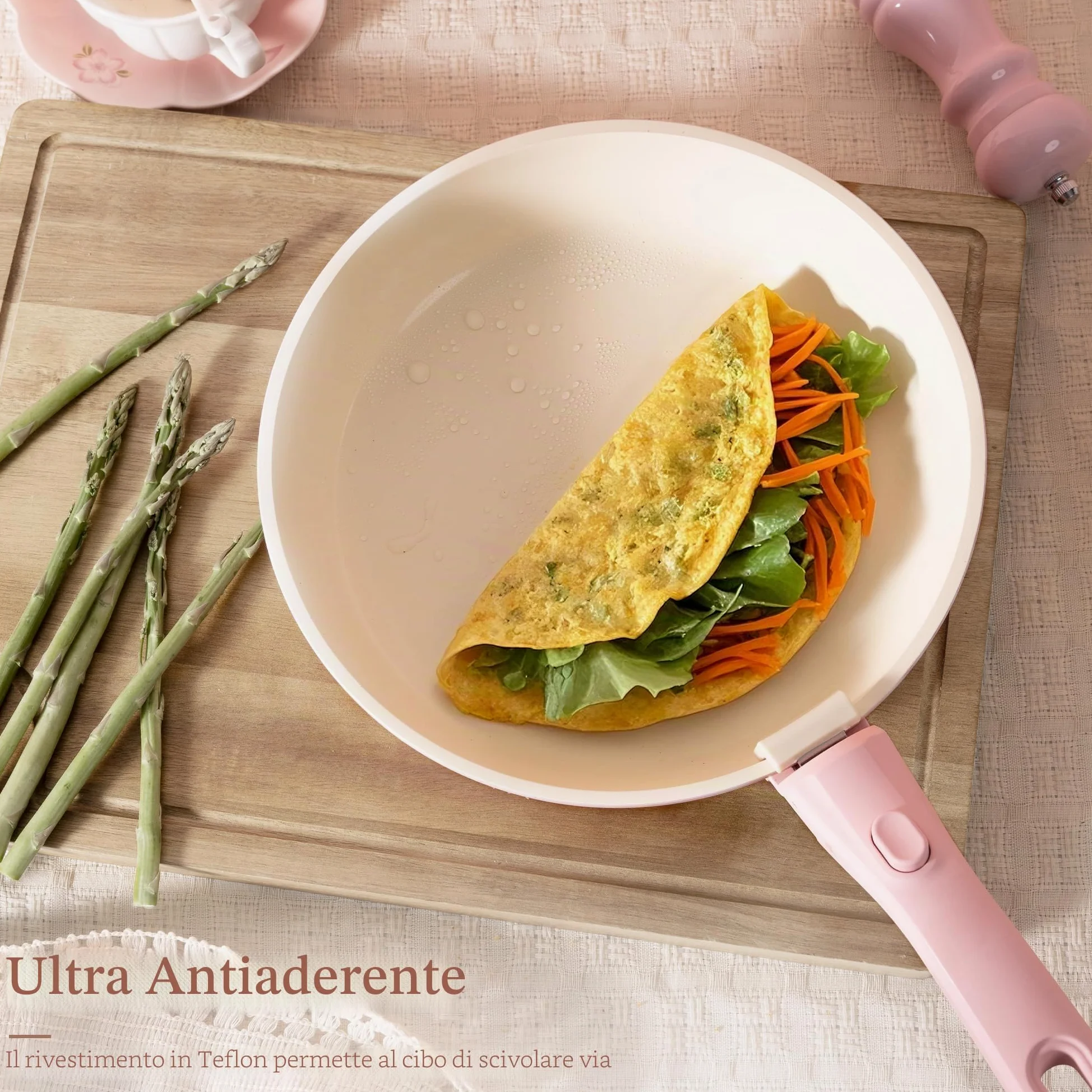 Astercook Set da 21 pentole e padelle antiaderenti, set di pentole in ceramica con manico staccabile, set da cucina per camper con manici rimovibili, adatto al forno, pronto per induzione, set