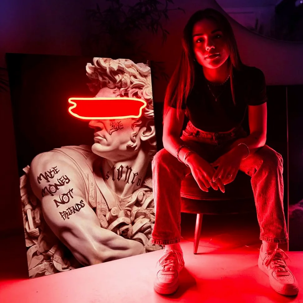 Pop Art Led Wall Art | Cesare Tattoo Money | LED Mansion - 60cm x 90cm - Rosso