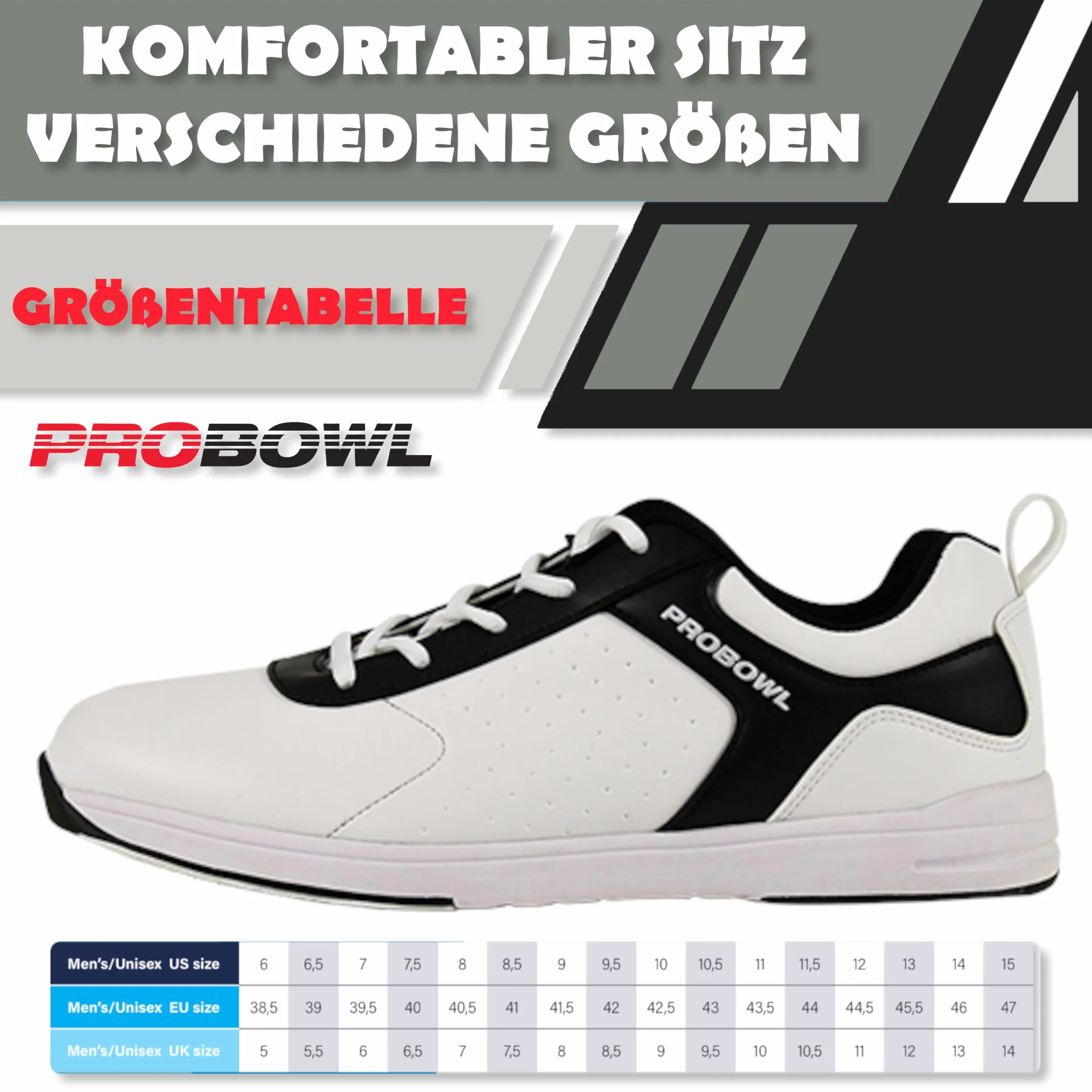 EMAX Scarpe da bowling Uomo Pro Bowl Amuza Bianca Nero