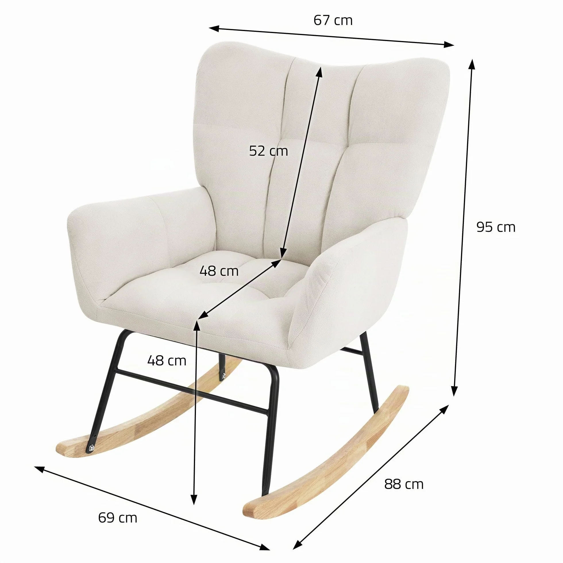 ML-Design Poltrona a Dondolo per Salotto Sedia Confortevole Beige Imbottita Poltroncina da Soggiorno con Braccioli e Schienale Alto Rilassante Base in Legno Massiccio Arredamento Casa