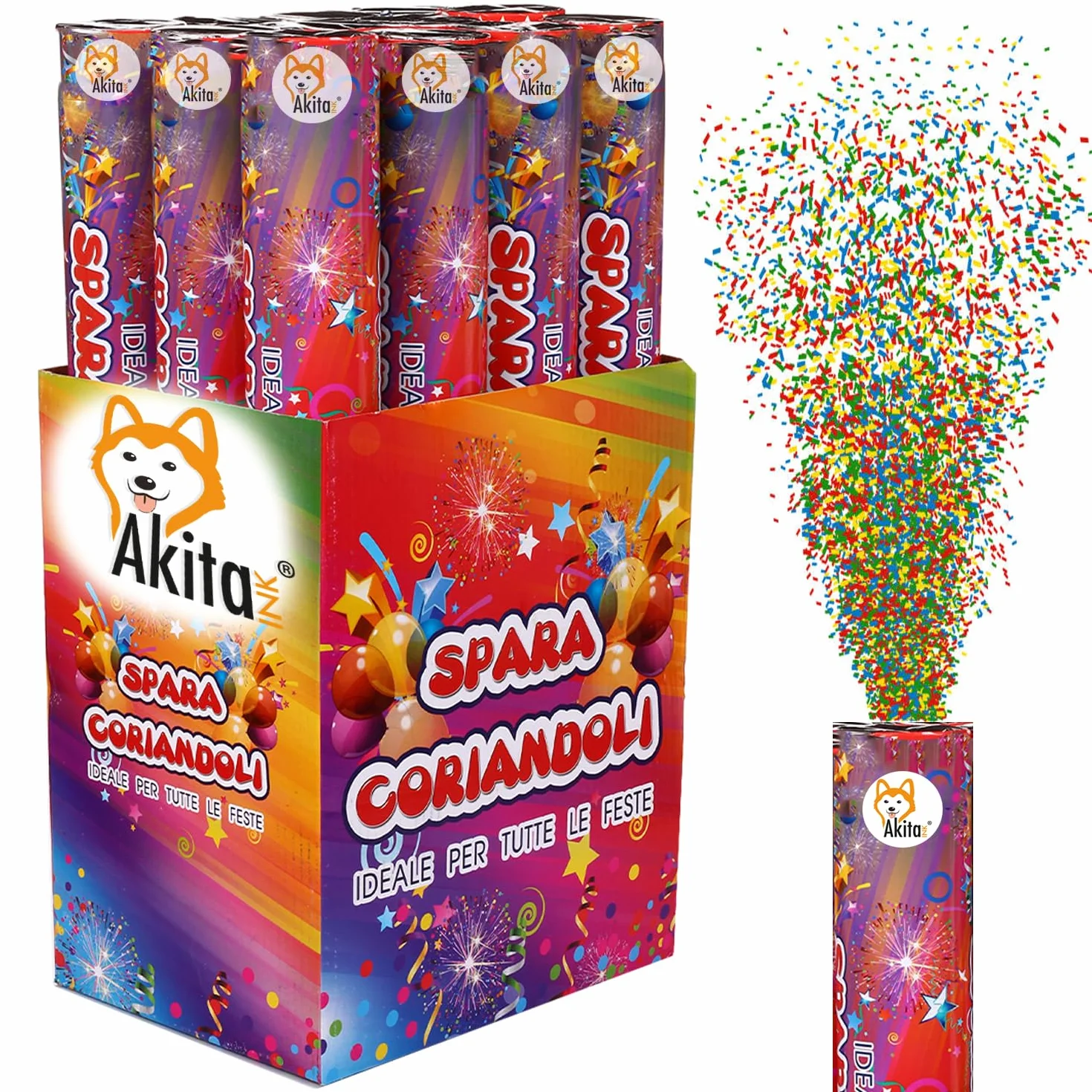 Akitaink - 4 Cannoni Tubo Spara Coriandoli colorati 40 CM ad Aria Compressa: Effetto Magico per Feste, Matrimoni Occasioni Speciali per Festeggiare una Laurea, Baby Shower, Compleanno