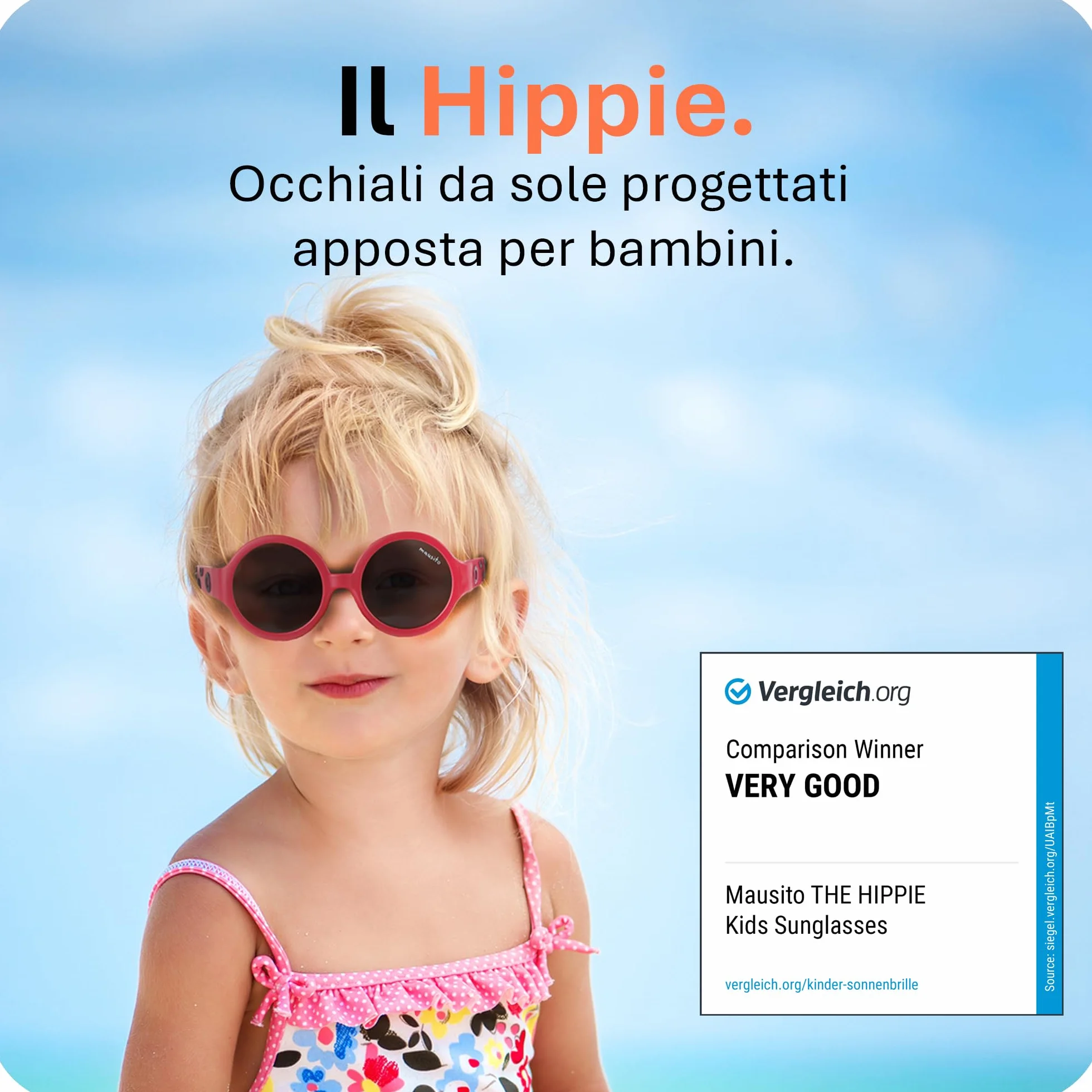 Mausito Occhiali da sole bambini 6-24 mesi 2-5 anni FLESSIBILI 100% PROTEZIONE UV Fascia regolabile rimovibile Senza BPA