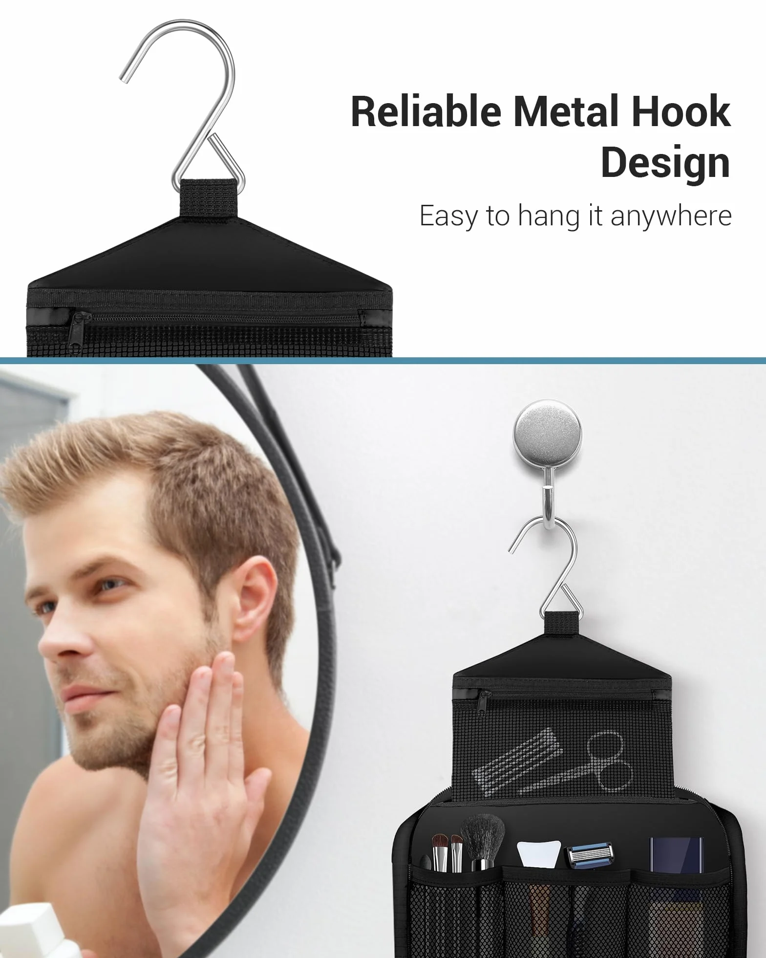 Beauty Case da Viaggio Uomo y Donna, Borsa da Toilette Grande per Viaggio | Borsa da Bagno Compatta da Appendere con 4 Scomparti | Beauty Case da Doccia Impermeabile