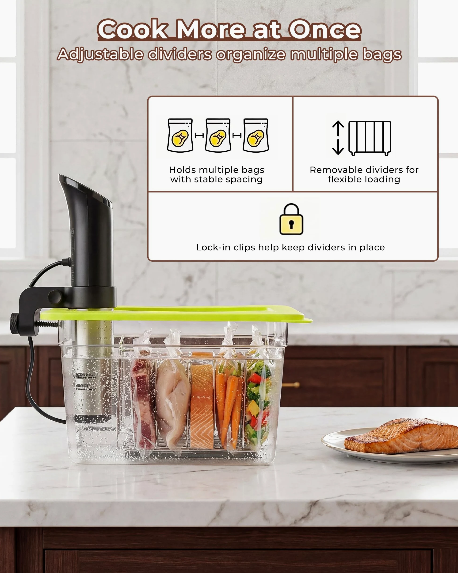 EVERIE Contenitore Sous Vide da 12 litri con coperchio universale in silicone e griglia per sottovuoto compatibile con tutti i modelli Anova, Anova Nano, Chefsteps Joule, Instant Pot, Wancle Sous Vide