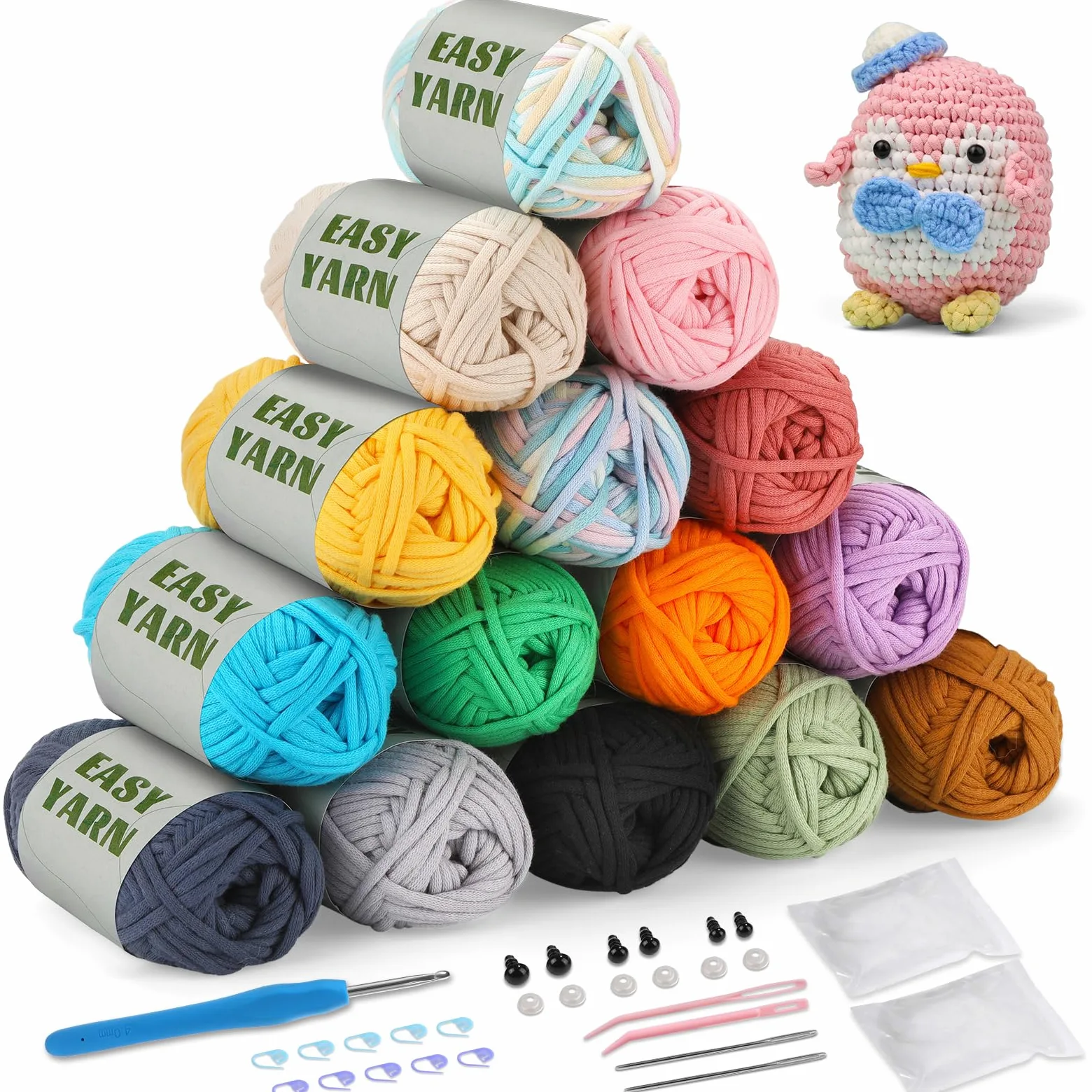 15 gomitoli di lana per uncinetto in cotone per uncinetto e uncinetto, Easy Crochet Yarn Cotton per uncinetto, lana spessa per uncinetto e uncinetto, 4 mm