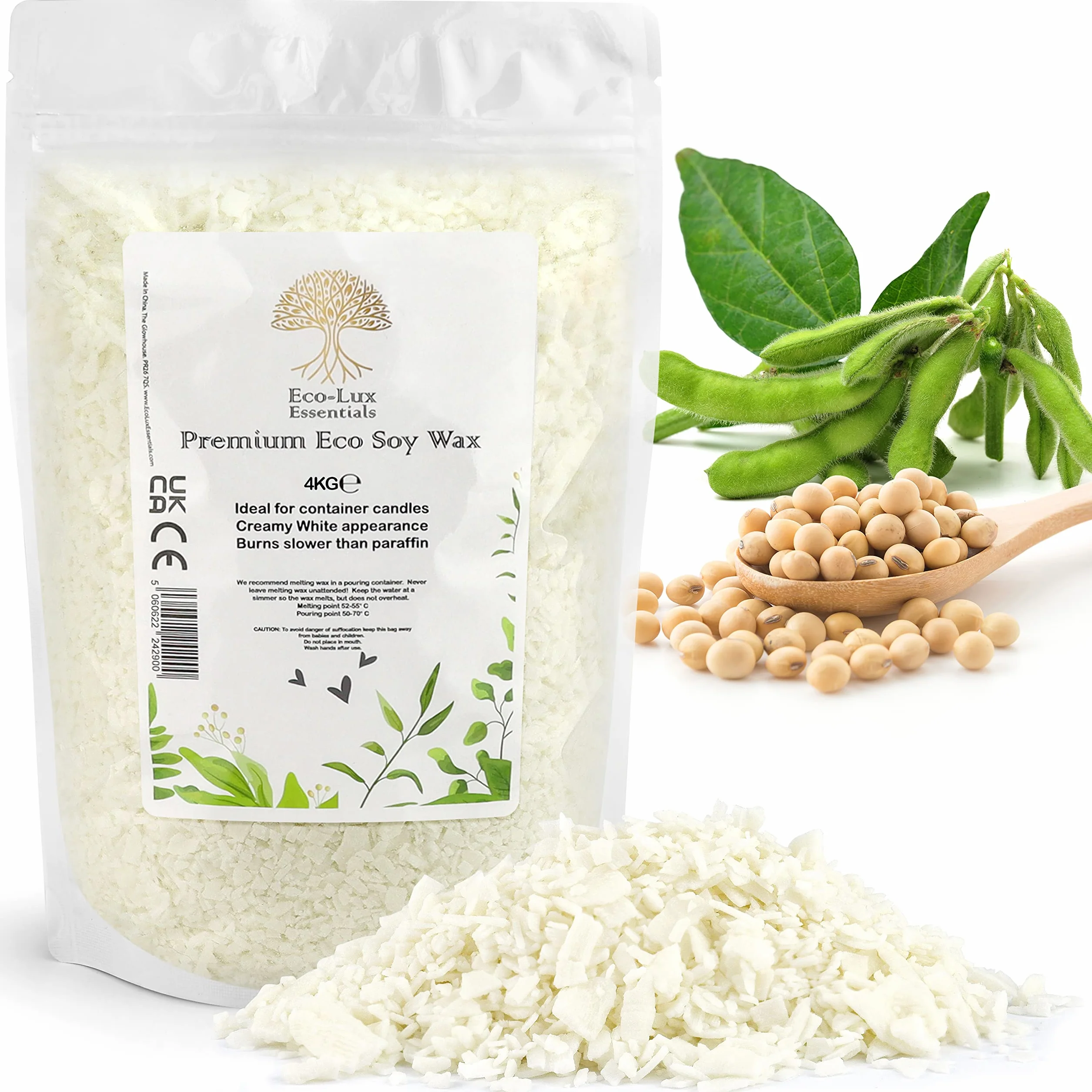 Cera di soia bianca in fiocchi 100% naturale biologica 4 kg