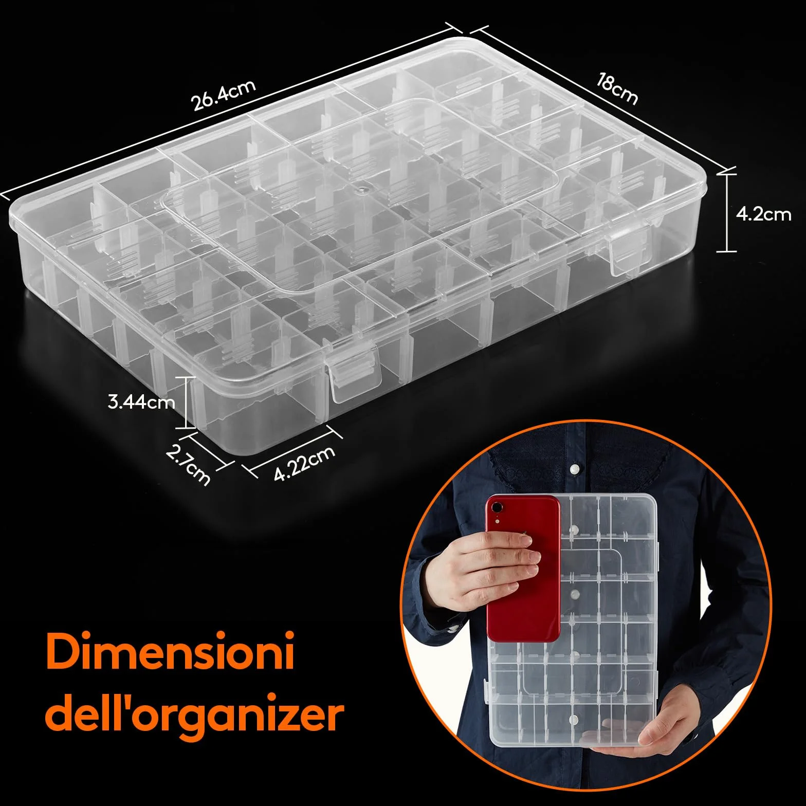 Lifewit Scatole Plastica con Coperchio, Contenitori Organizer 36 Divisori Regolabili, 2 Pezzi
