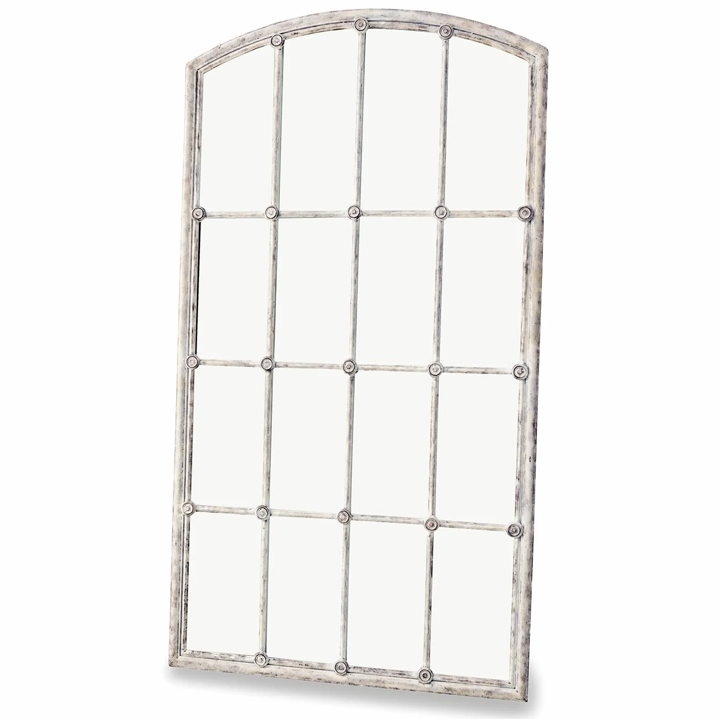 Loberon Tobiah Specchio - Con listelli applicati - In ferro con finitura anticata, bianco antico