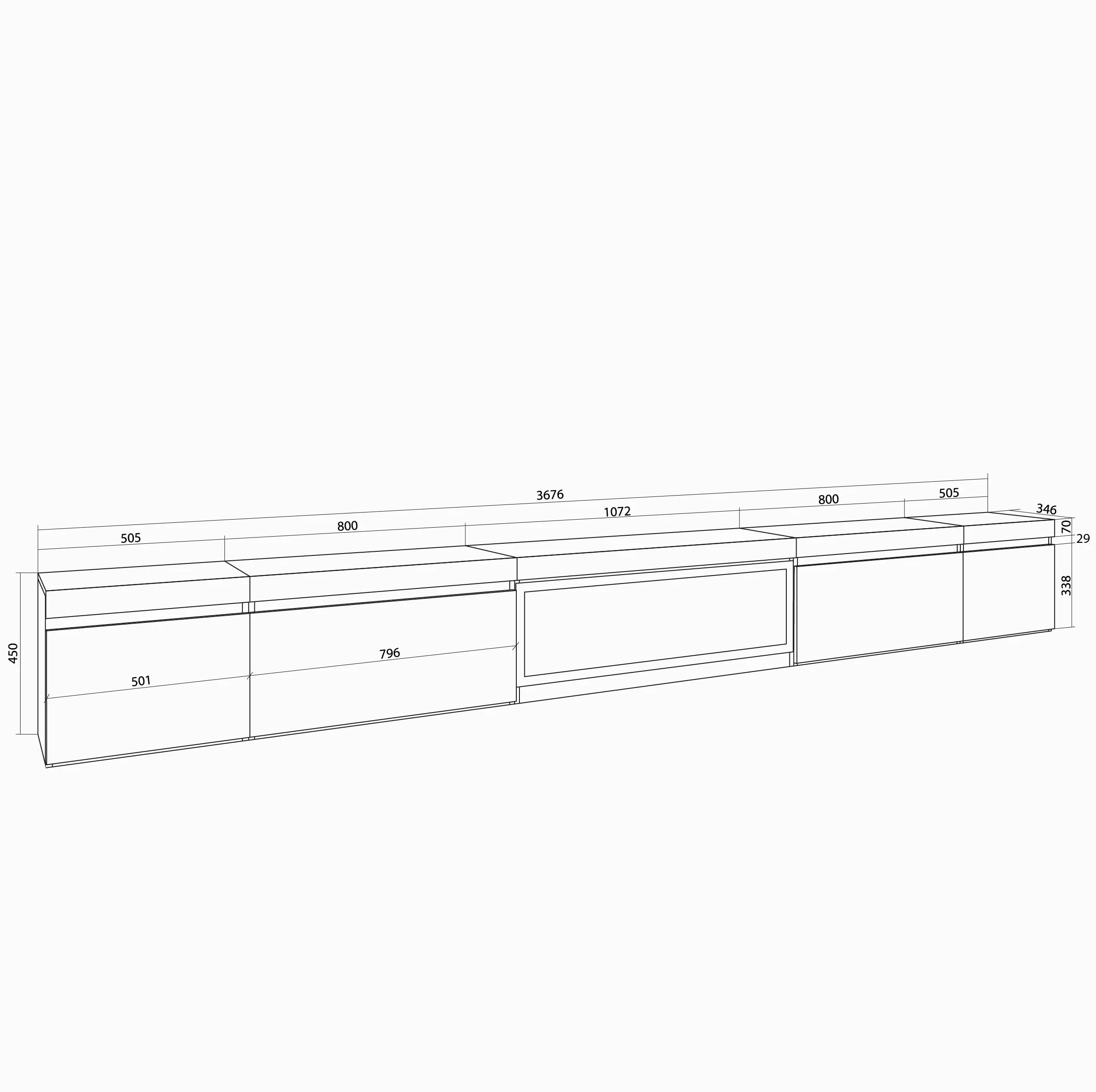 Skraut Home | Mobile TV Soggiorno | Ampio spazio a disposizione | 368x45x35 | Camino elettrico XXL | Stile moderno | Nero