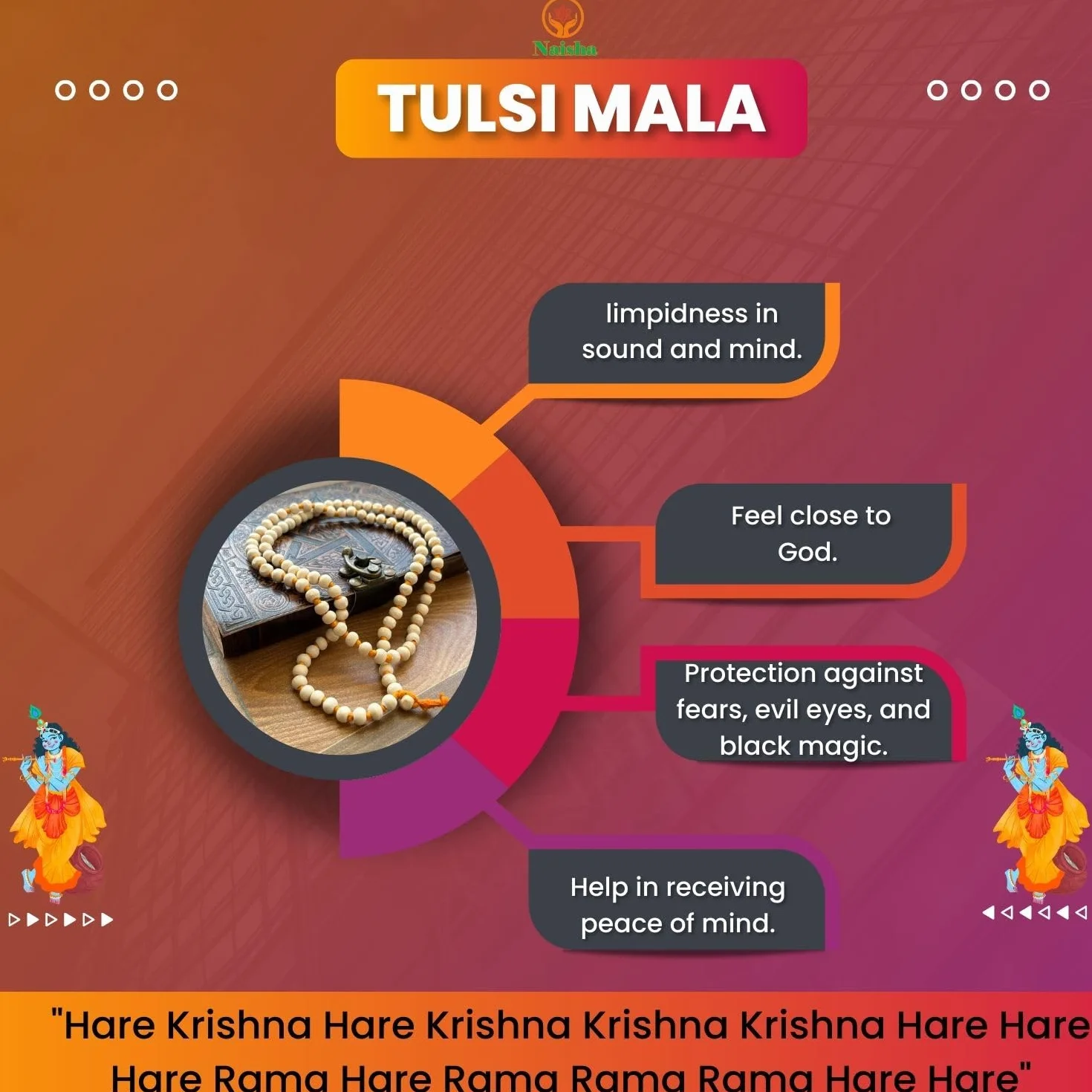 Naisha Tulsi Holy Basil Japa Mala & Rudraksha Mala, 108+1 perline Japa Mala, 5 facce Panch Mukhi Rudraksha Seed per Mantra Jaap quotidiano con nappina