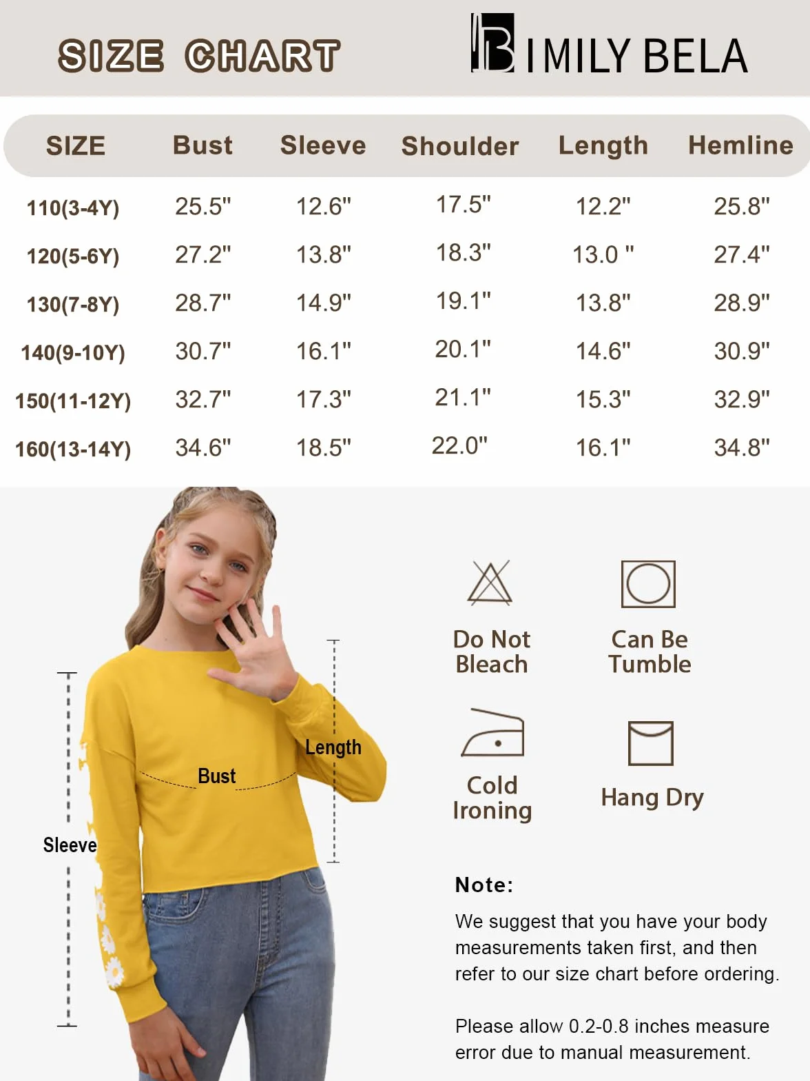 Imily Bela Felpa da Ragazza con Margherite Pinted Crop Top Maglione a Maniche Lunghe Pullover
