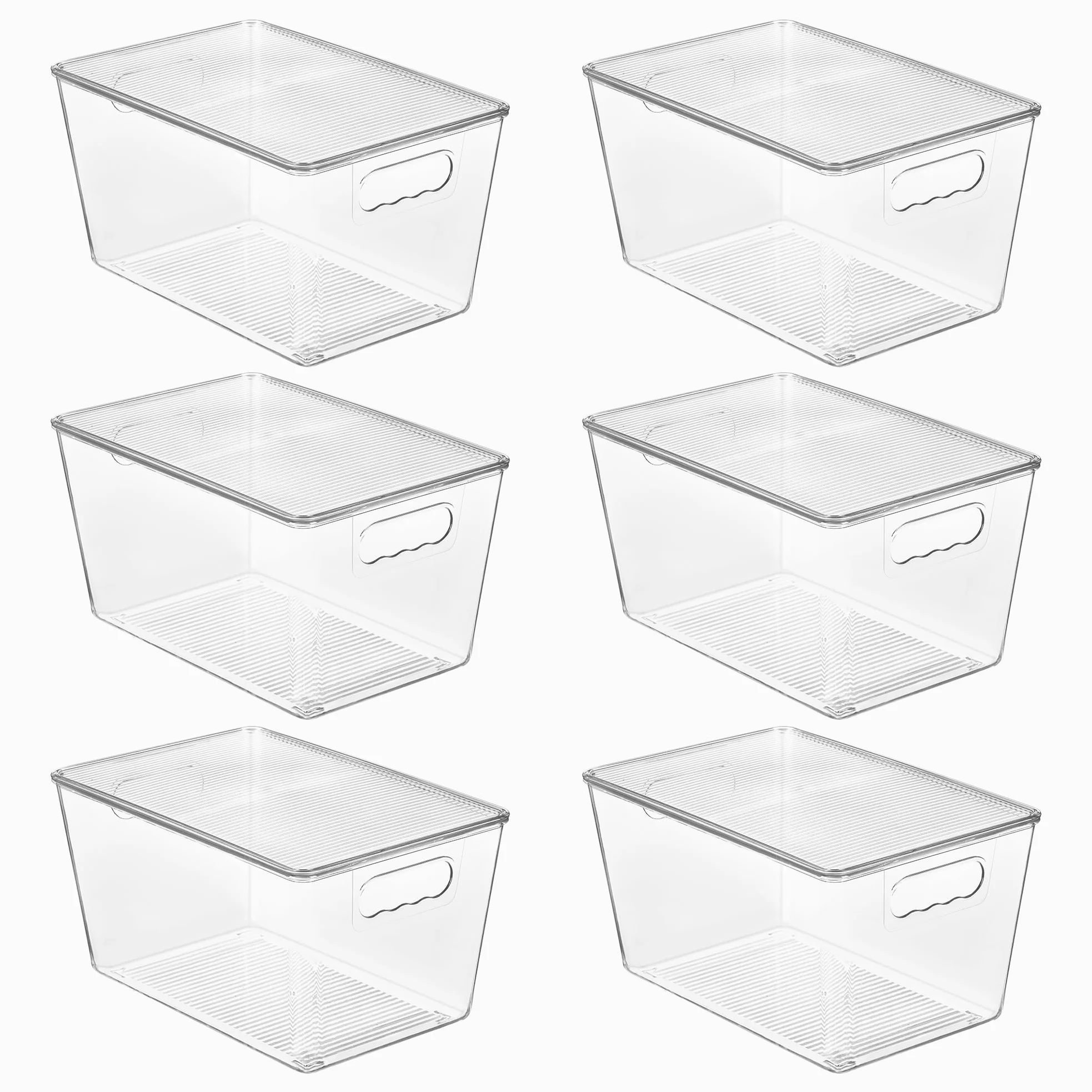 Vtopmart - 6 contenitori impilabili in plastica trasparente con coperchi, grandi contenitori in plastica con manico per organizzazione e conservazione della dispensa, perfetti per bagno, armadio