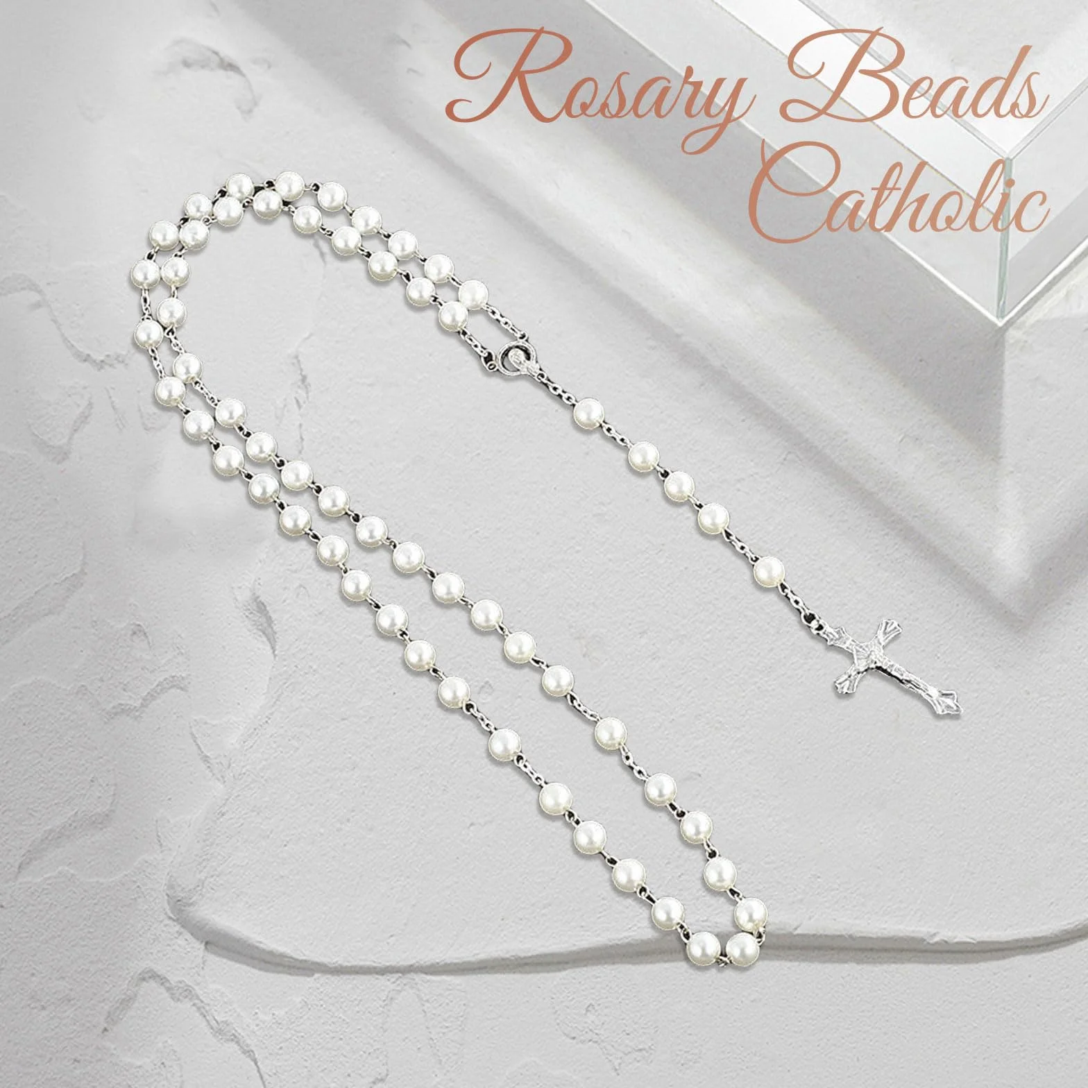 Collana di Rosario per Donne con Perline Artificiali, Stile Monocromatico, Regalo Spirituale per Donne