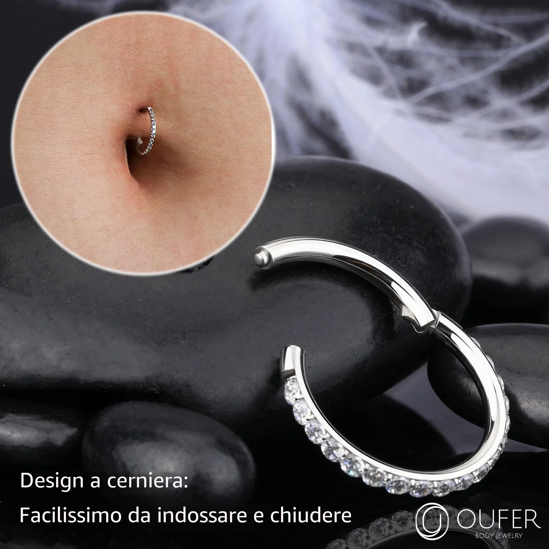 OUFER 14G 8-12mm Oro Piercing Ombelico Cerchio Anello Corto Barra Lungo Ball CZ Palline Argento Barbell Navel Bar Belly Button Rings Gioiello Donna 1.6mm