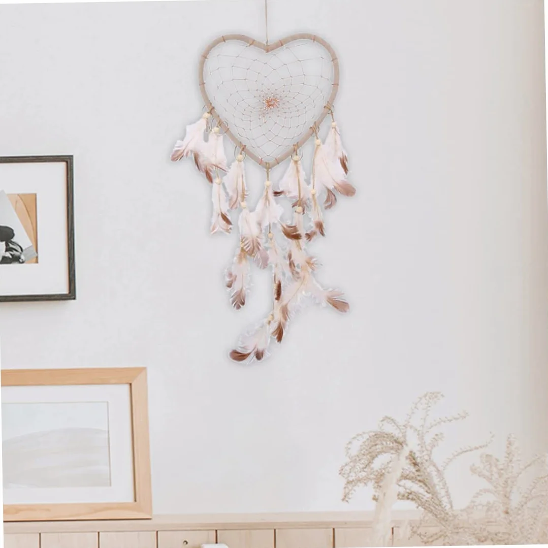 Acchiappasogni a forma di cuore con piume per parete camera da letto