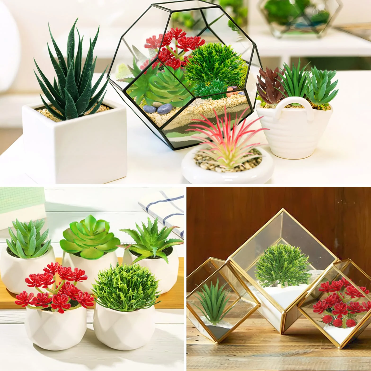 QUOZUO Pianta Finta 16pcs Finte Succulente Piante Grasse Artificiali per Decorazioni Casa
