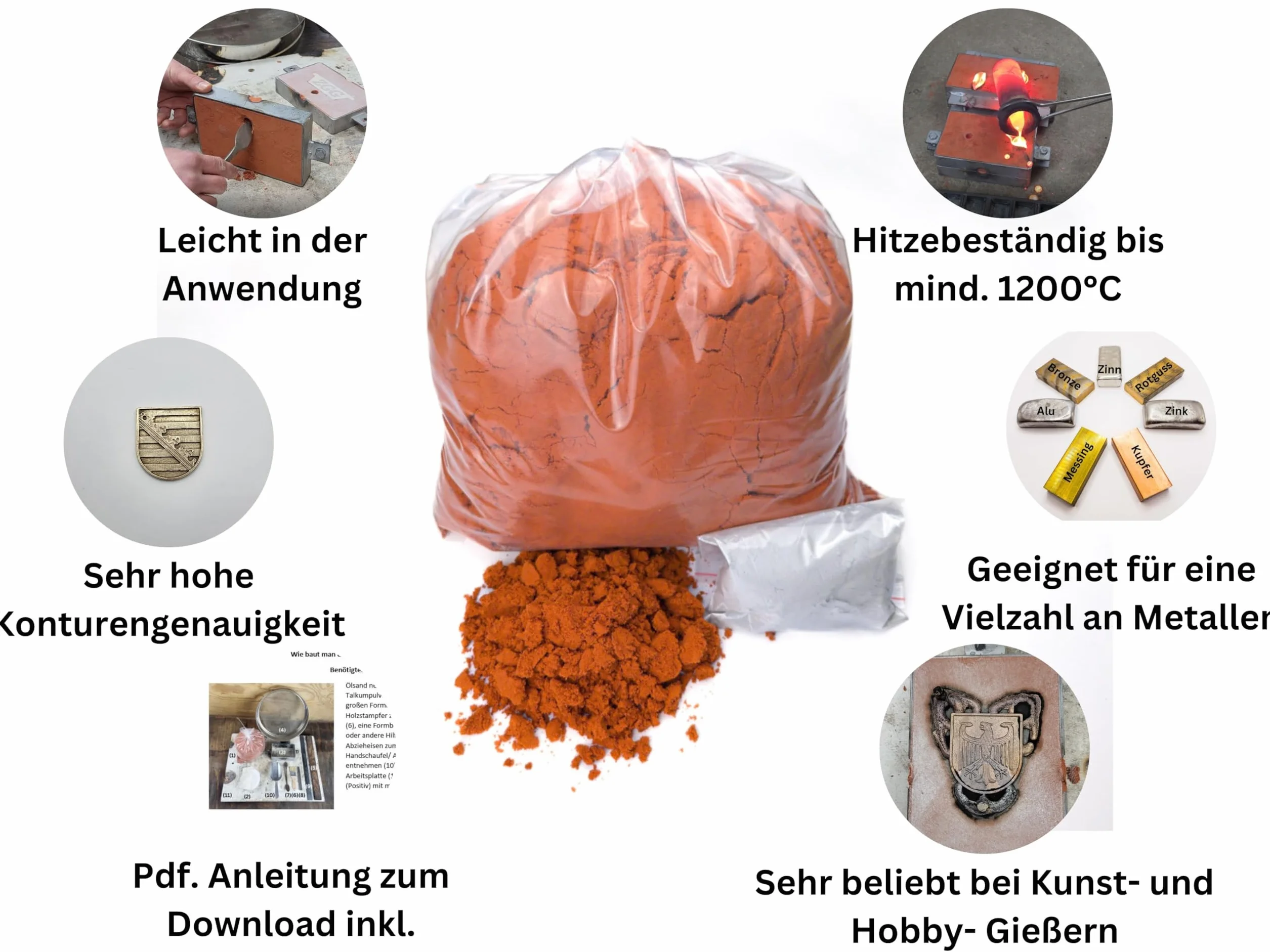 Sabbia oleosa per costruzione stampi 10 kg + 100 g talco metalli leggeri e pesanti grana fine riutilizzabile