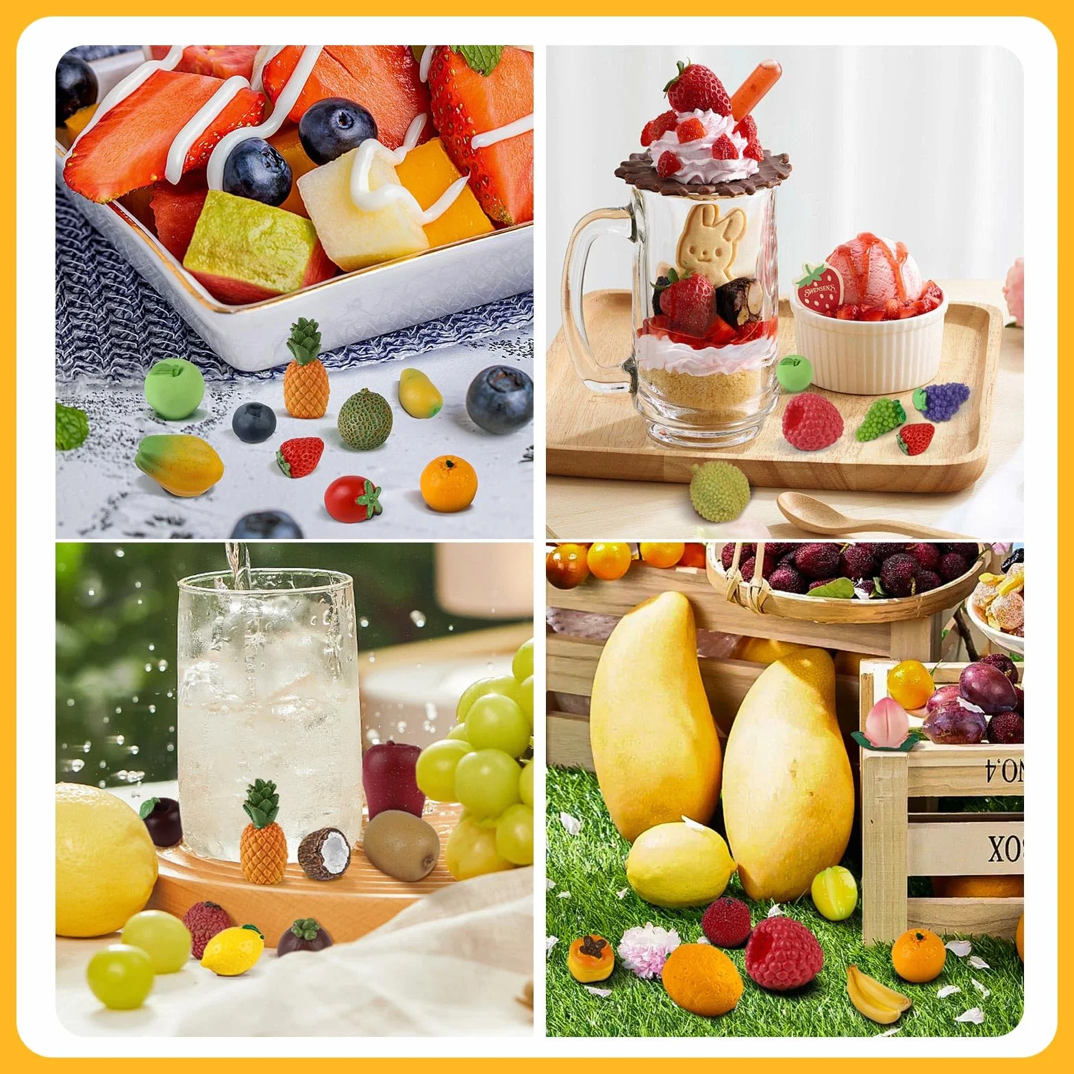 Mini Frutta Artificiale in Resina 35 Pezzi Fragola Limone Banana Decorazione