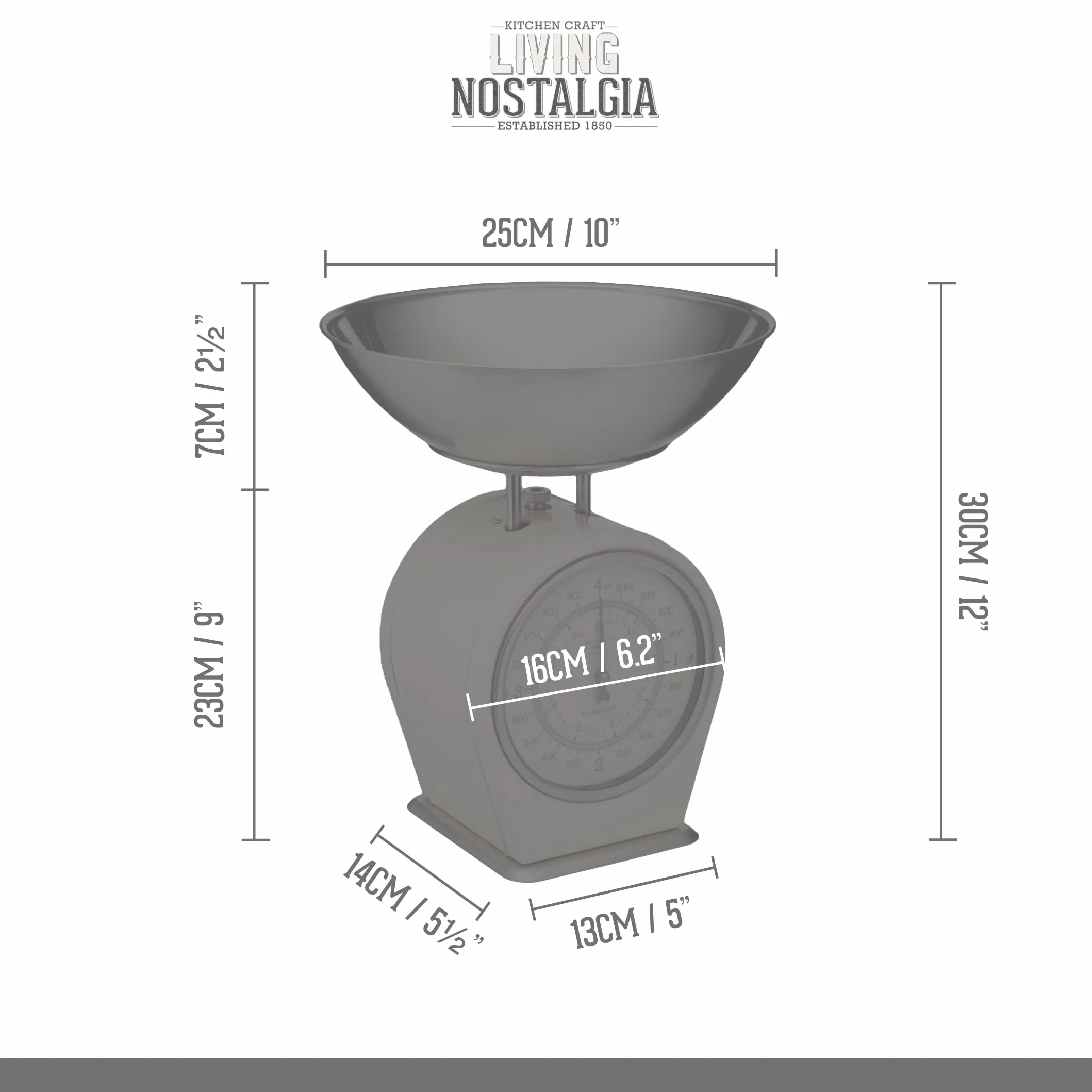 KitchenCraft Living Nostalgia Bilancia da Cucina Meccanica Analogica 4 kg Crema Antico
