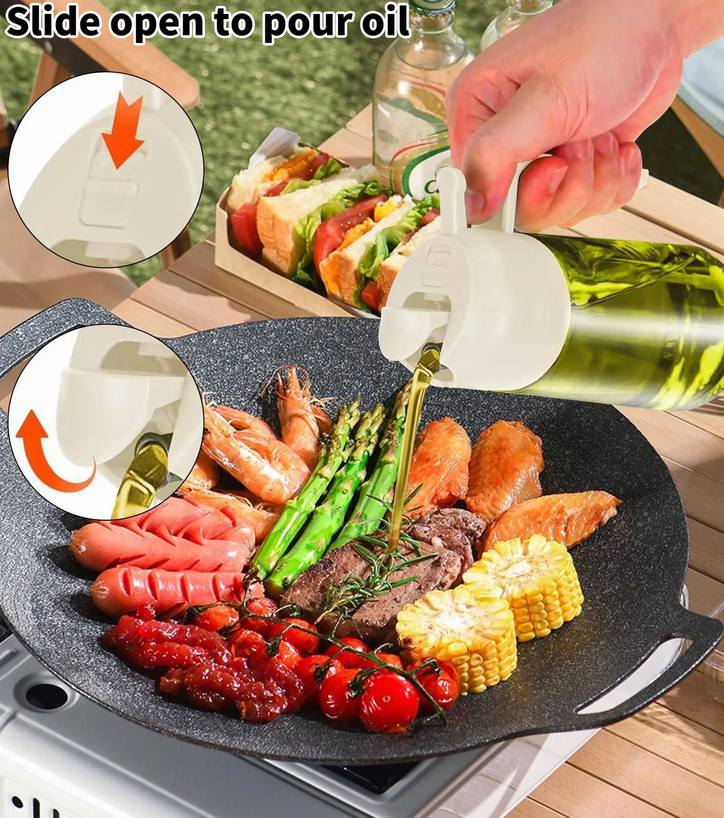 Spruzzatore Olio 2 in 1 da 470ml in Vetro per Cucina, Oliera Spray Dosatore per Olio d’Oliva