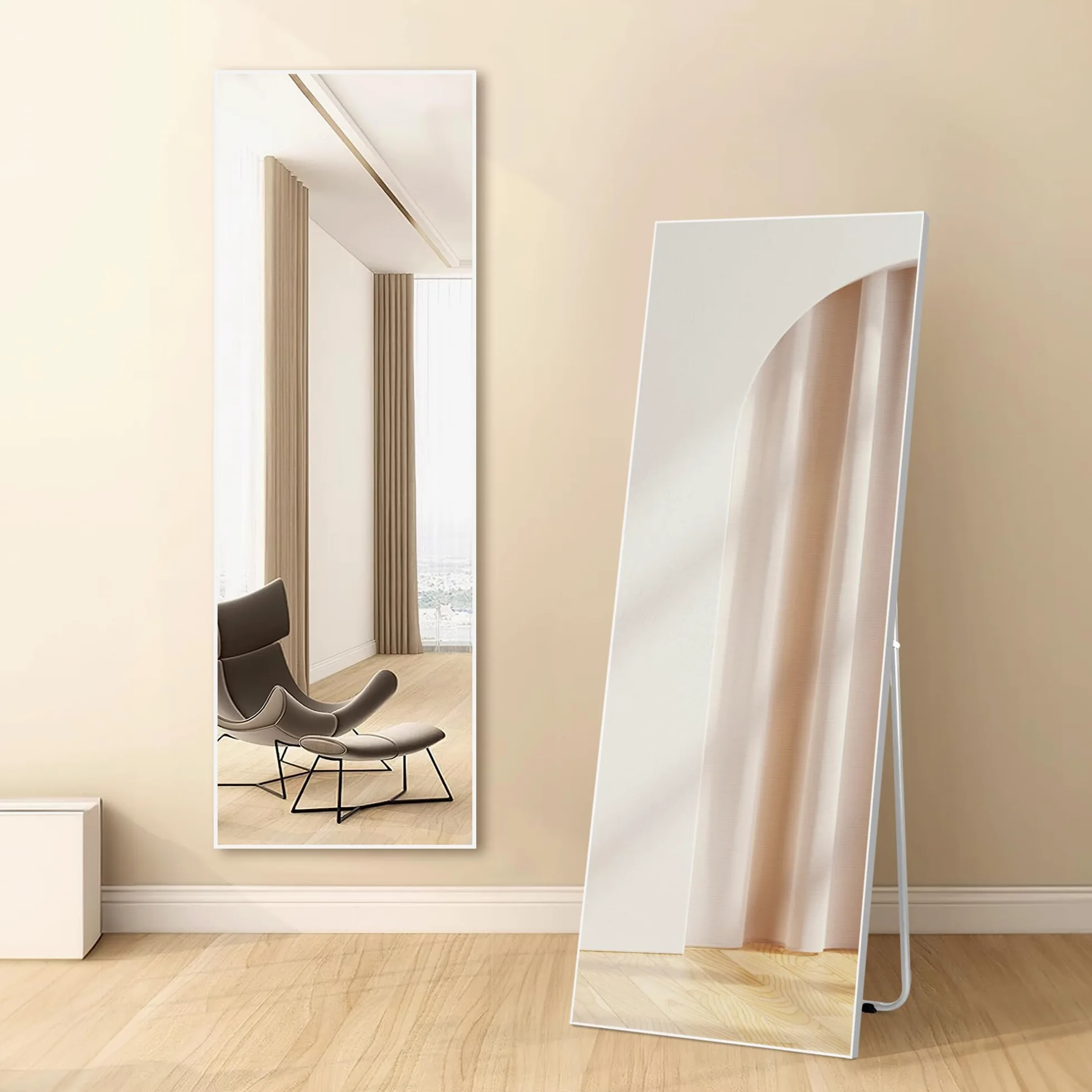HORLIMER Specchio da Parete 150x51cm,Specchio da Terra con la Cornice Bianca,Specchio a Figura Intera Adatto per Soggiorno, Spogliatoio, Camera da Letto