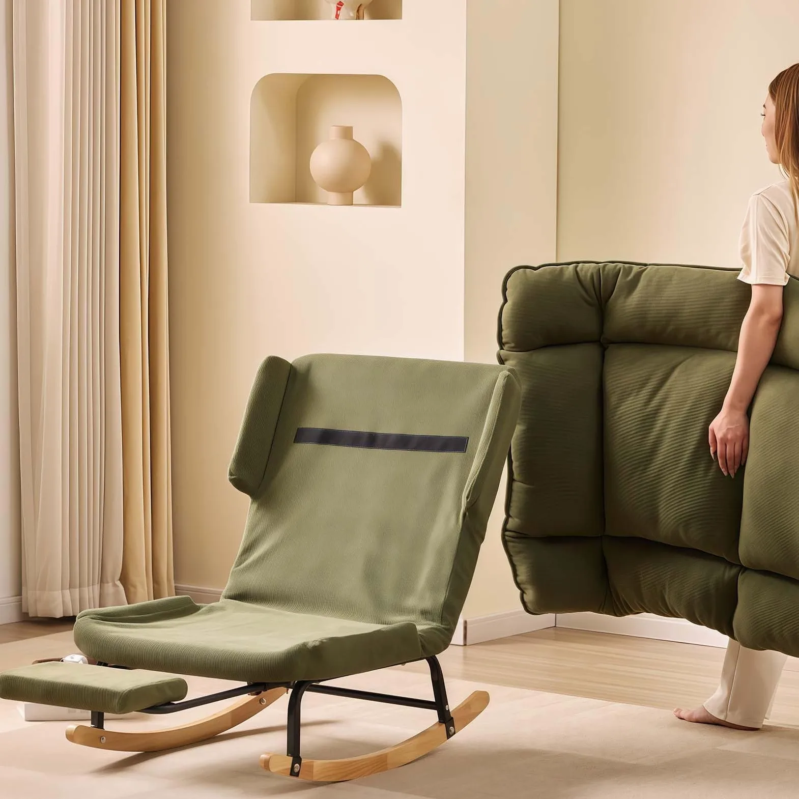 Sedia a dondolo con poggiapiedi e poggiatesta, comoda sedia a dondolo traspirante per camera da letto, schienale regolabile rimovibile, sedia da giardino per esterni, sedie a gravità zero con