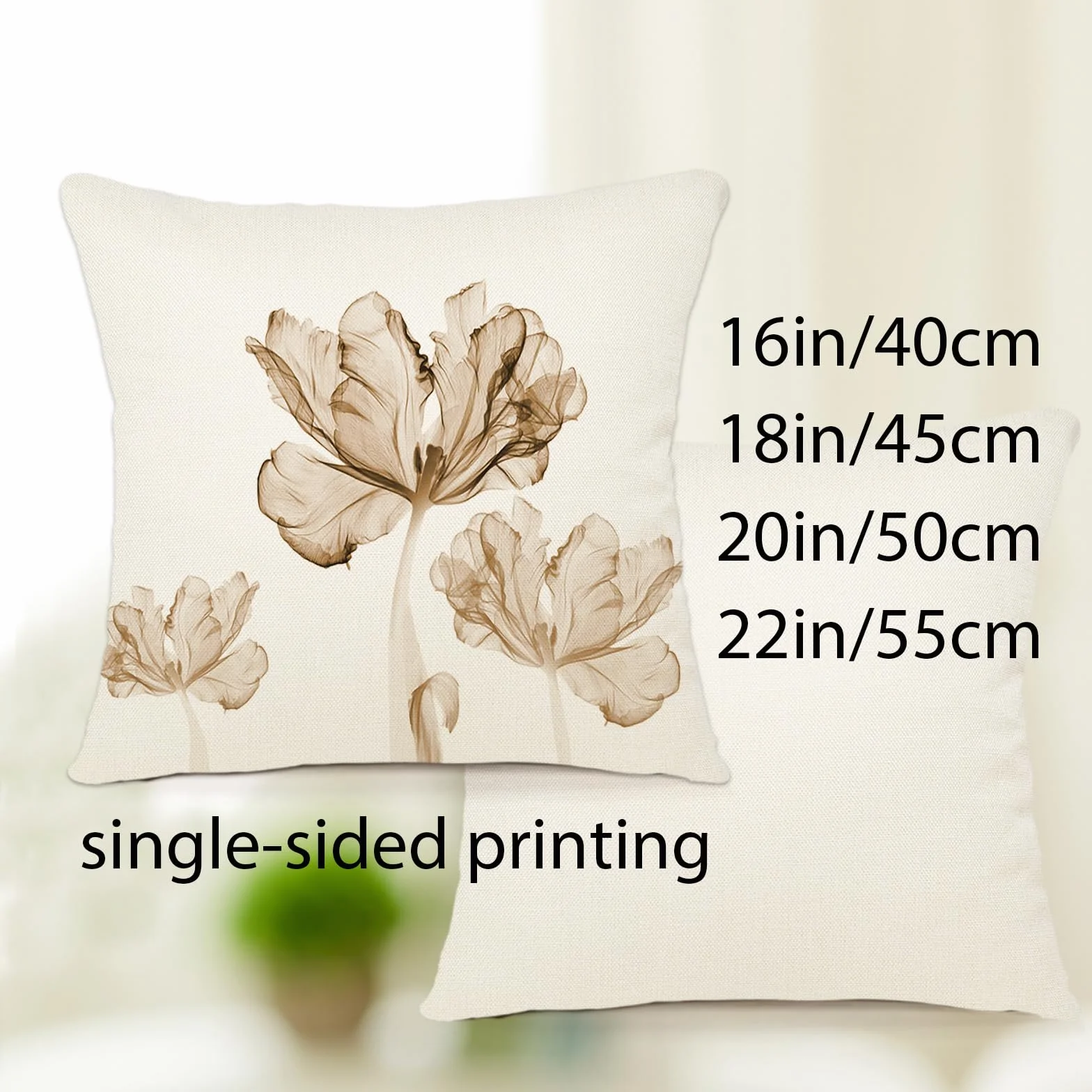 Fodera per Cuscino Decorativa in Lino 40x40 Set di 4 Floreale Pittura ad Acquerello