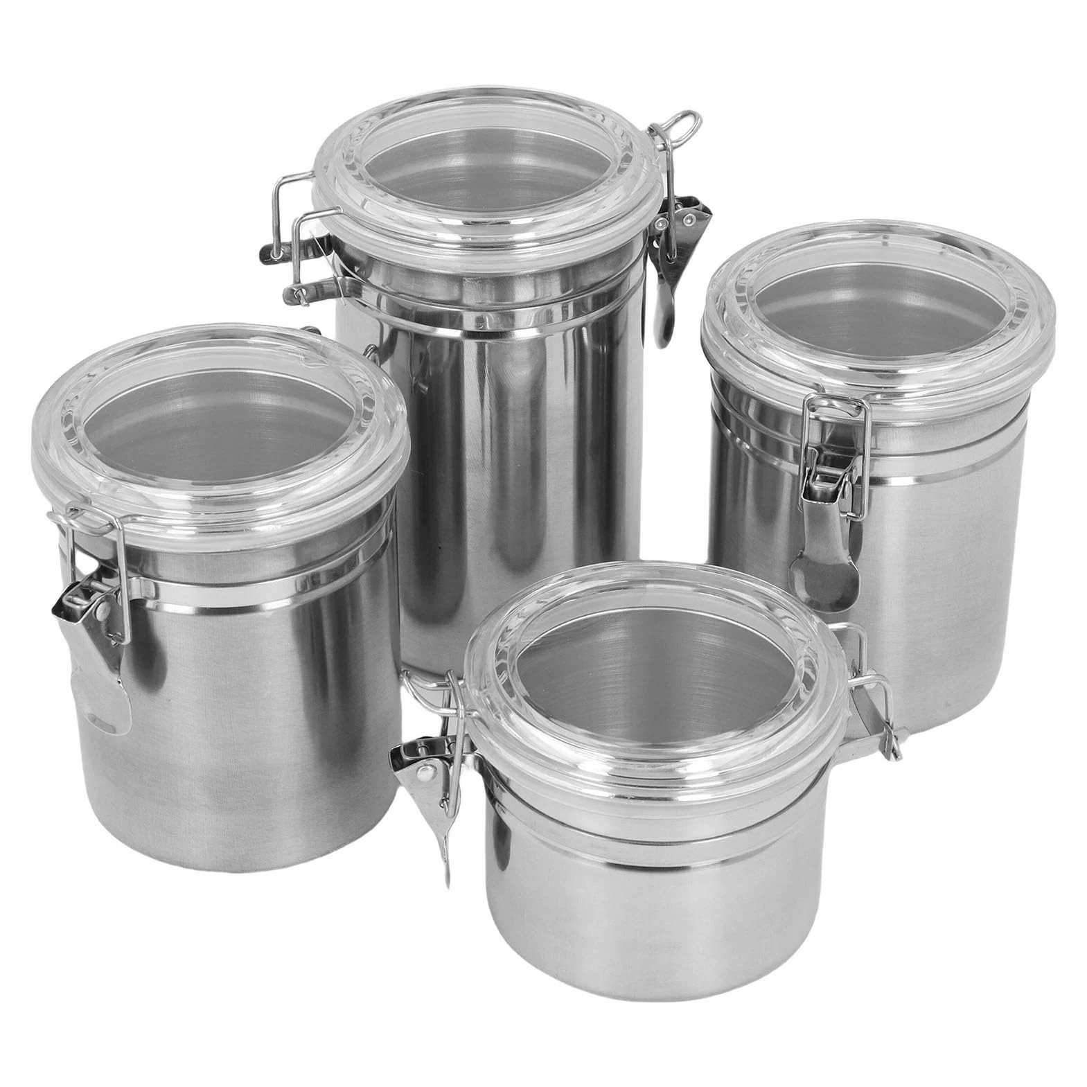Set di contenitori per alimenti ermetici in acciaio inossidabile di 4 contenitori sigillati durevoli per l'organizzazione della dispensa della di caffè, tè, latte in polvere