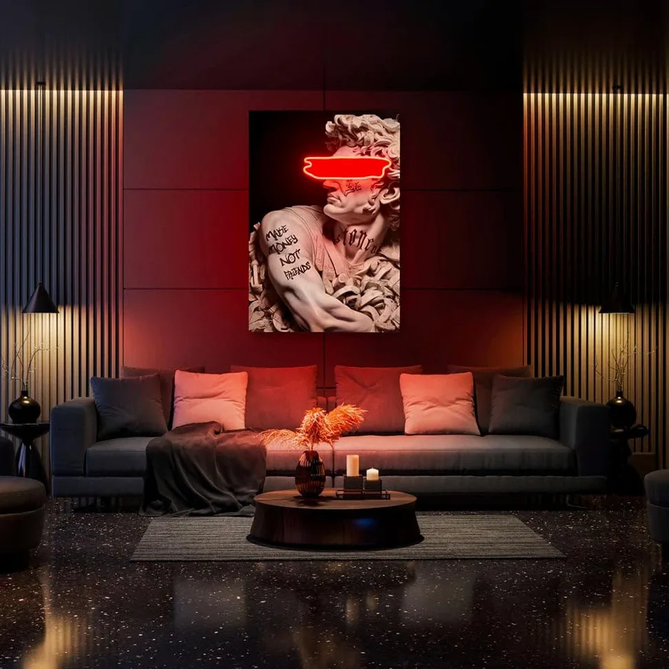 Pop Art Led Wall Art | Cesare Tattoo Money | LED Mansion - 60cm x 90cm - Rosso