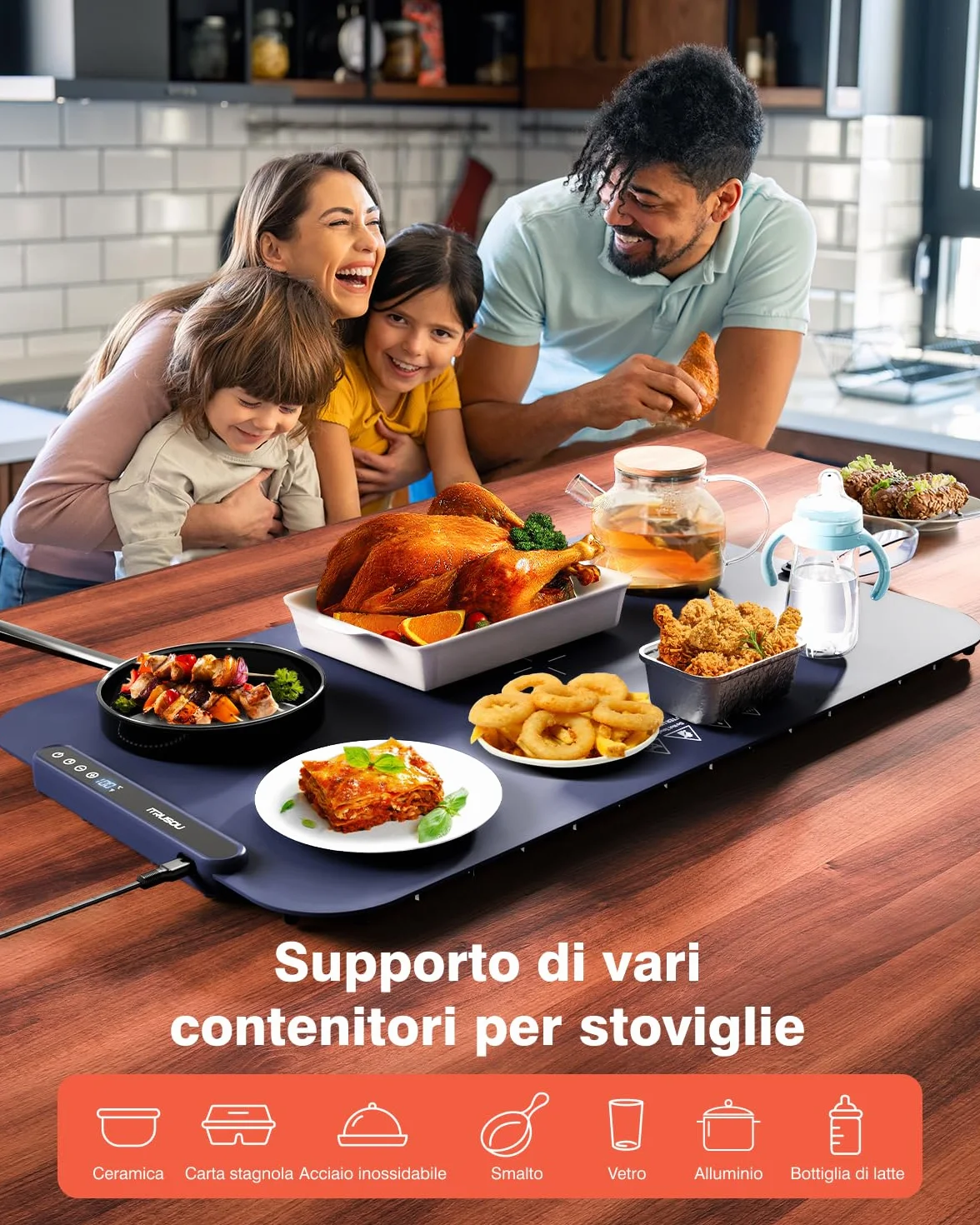 Piastra riscaldante elettrica in silicone per alimenti, 7 livelli temperatura, spegnimento automatico 1-8 ore