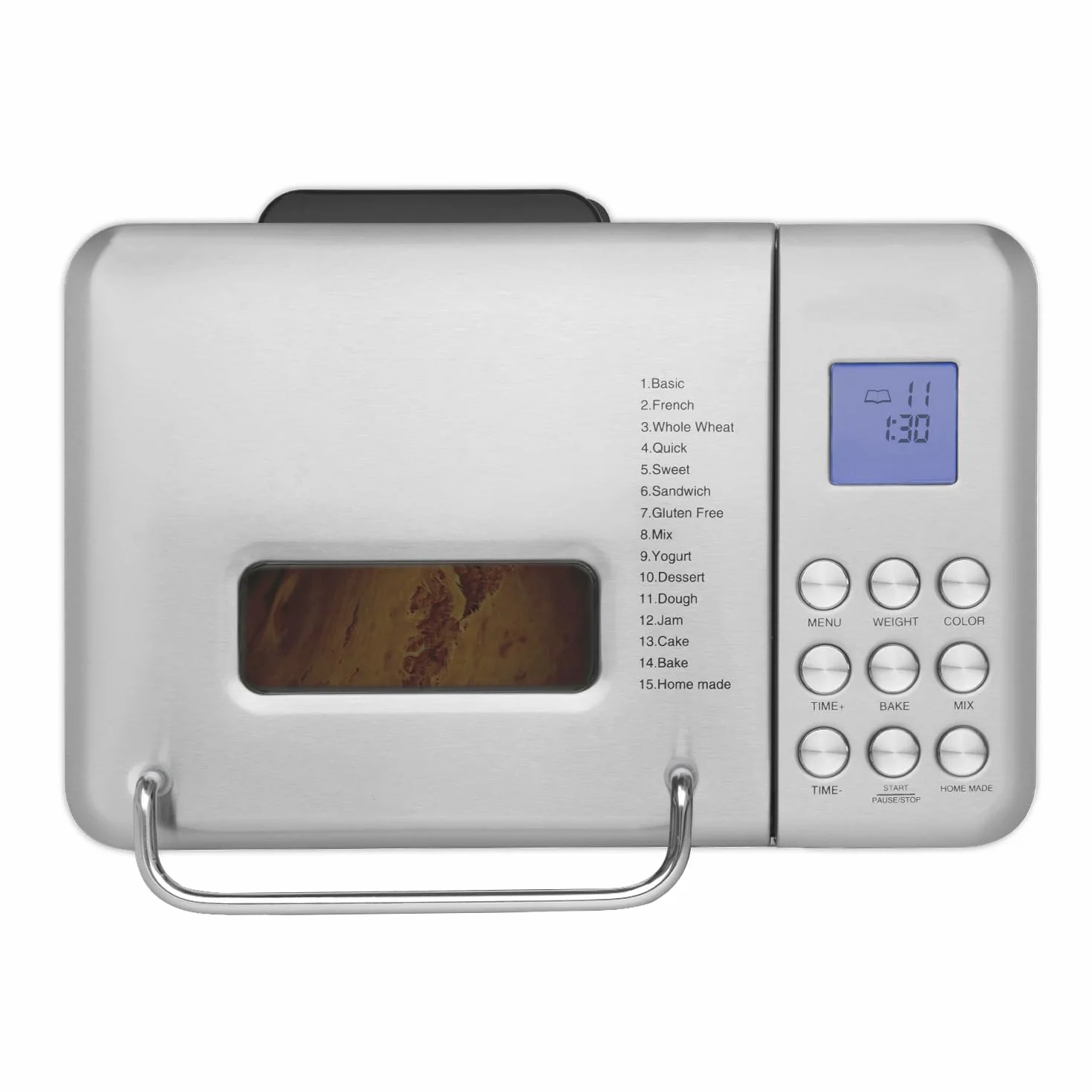 H.Koenig BAKE440 Macchina per il pane 15 programmi, fino a 1 kg di pane, marmellata, yogurt, avvio ritardato, keep warm, dispenser per cereali, ciotola antiaderente rimovibile, schermo LCD, 600W
