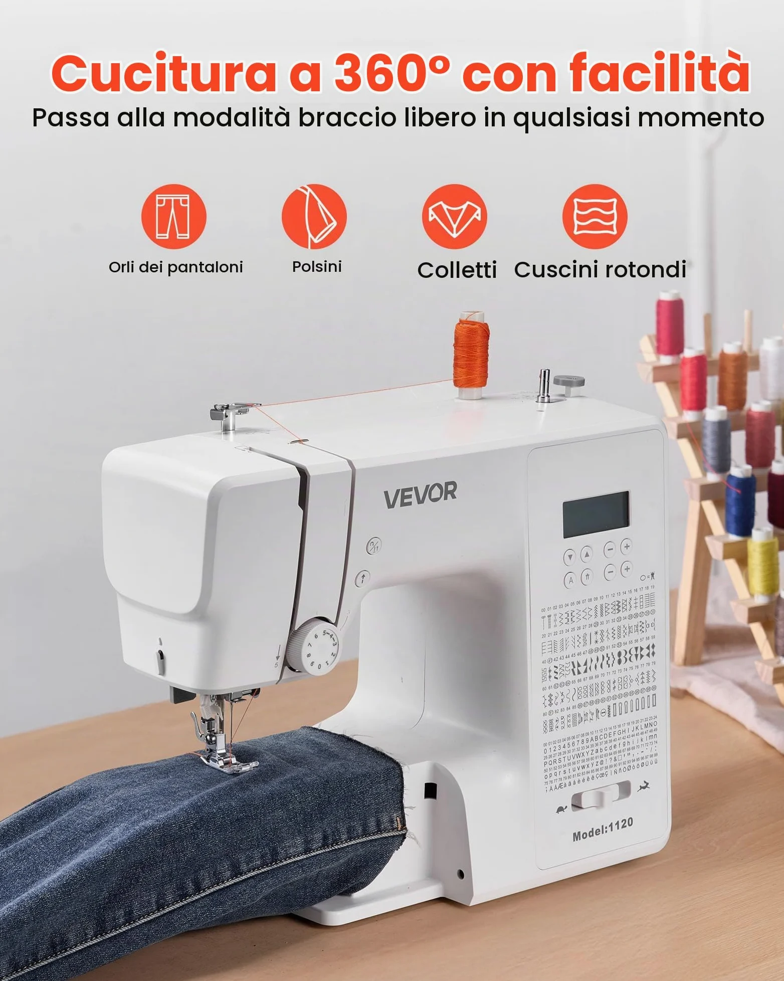 VEVOR Macchina da Cucire Computerizzata con 200 Applicazioni di Punti, Schermo LED, Pedale Luce, Macchina da Cucire Digitale con Motore Potente per Lavori Artigianali, Bianco
