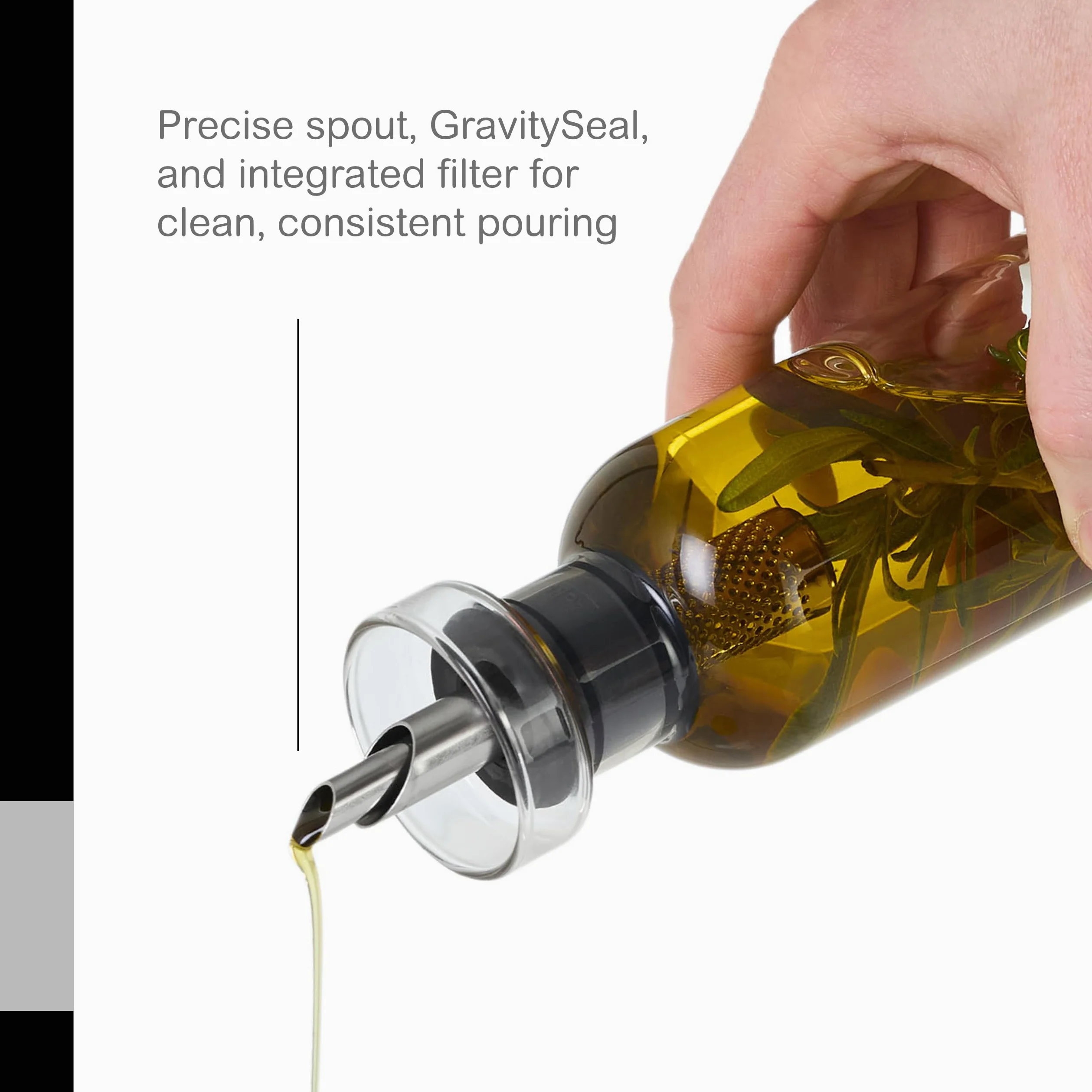 AdHoc AromaPour - Set di 2 bottiglie per olio e aceto, in vetro grigio, 300 ml, dispenser filtrato antigoccia, per olio e aceto, lavabile in lavastoviglie