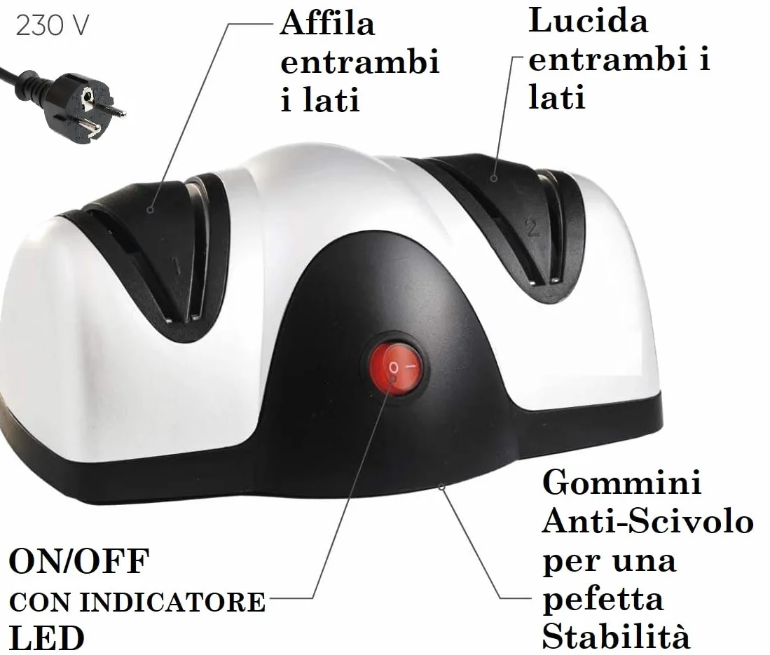 Affilacoltelli Elettrico 60 W 2 in 1 Affila e Lucida Rivestimento in gomma antiscivolo per lame acciaio ceramica