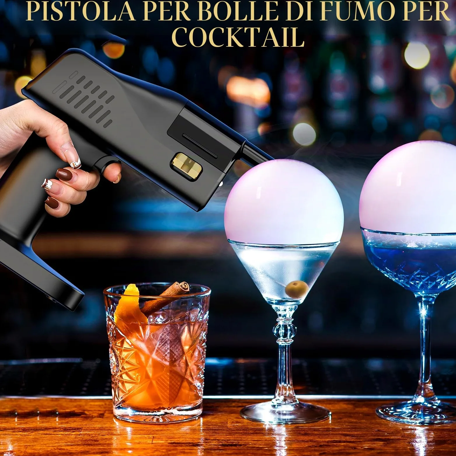 Pistola Affumicatore Cocktail Kit, Funzionamento con un Solo Tasto, Portatile, con Schermo a Colori da 1,4 Pollici, per Baristi, Bar, Feste, Vino, Bevande, Caffè (Affumicatore)