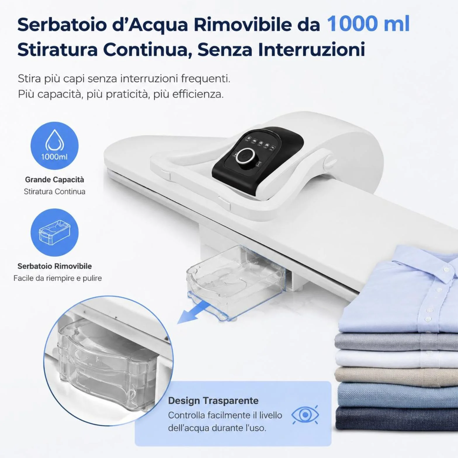 Pressa a vapore professionale, 2200 W, macchina da stiro intelligente, 91 cm, intervallo di temperatura 90-200 °C, 5 livelli di temperatura, forza autobloccante 8 kg, stiratura super veloce (bianco)
