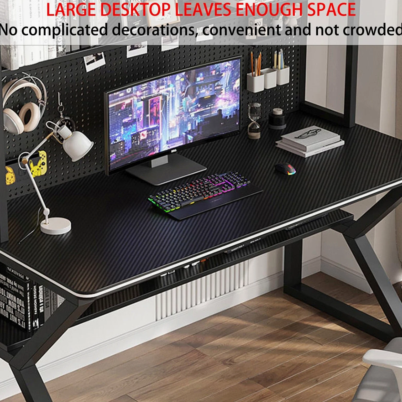 Scrivania Gaming, Scrivania con Libreria, Scrivania da Gioco con Portaoggetti, Scrivania Grande, Scrivania for La Casa con Combinazione di Libreria Integrata, Ideale for Spazio di Lavoro e Studio