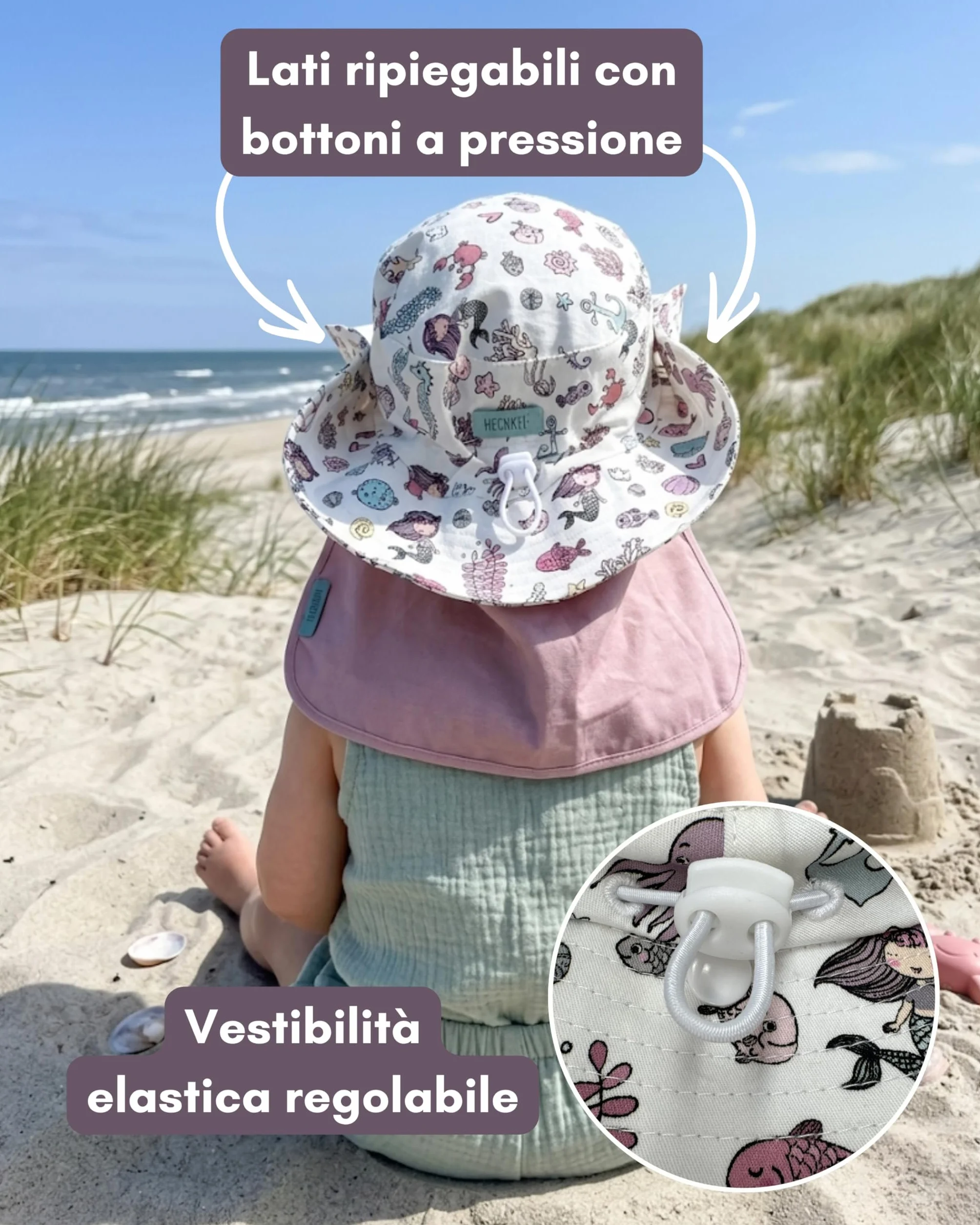 HECKBO Cappello Bambino UPF 50+ Cotone Dinosauro Sirena 6-24 Mesi