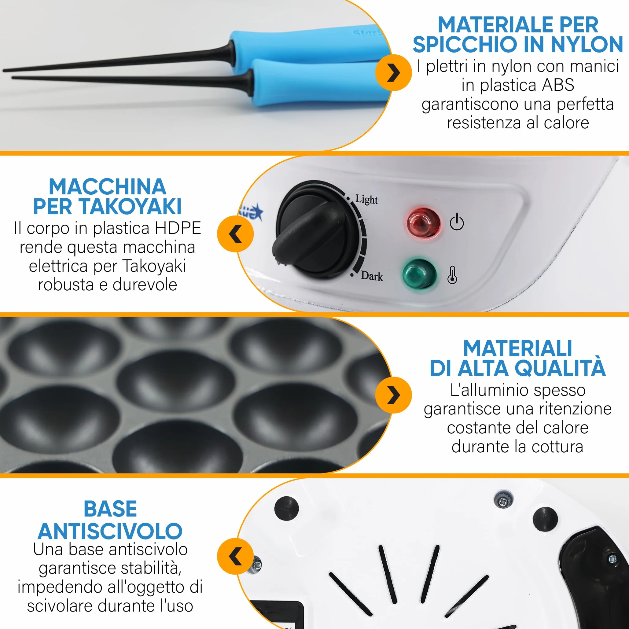 StarBlue Macchina per Takoyaki 18 fori 700W 220V 50Hz con Controllo Temperatura Spina UK Adattatore UE