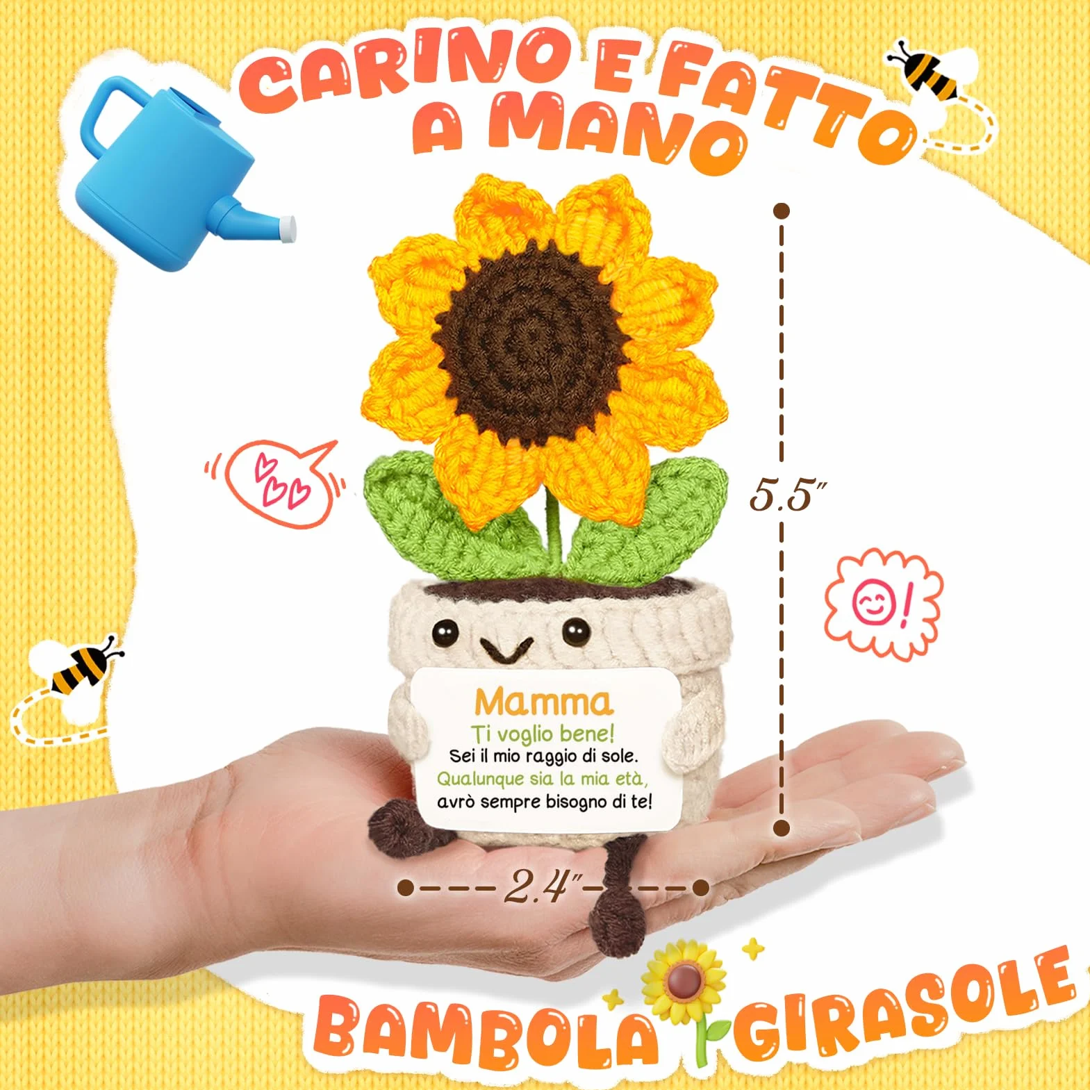 Girasole Amigurumi Decorativo Fatto a Mano 6x6x14cm Regalo Mamma Compleanno Idea Regali Madre Originali