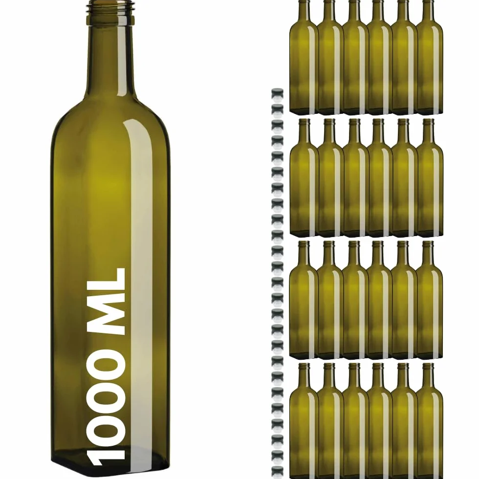 Acquaverde Bottiglie Marasca Vetro Scuro 1000 ml Tappo Dosatore Olio Liquore