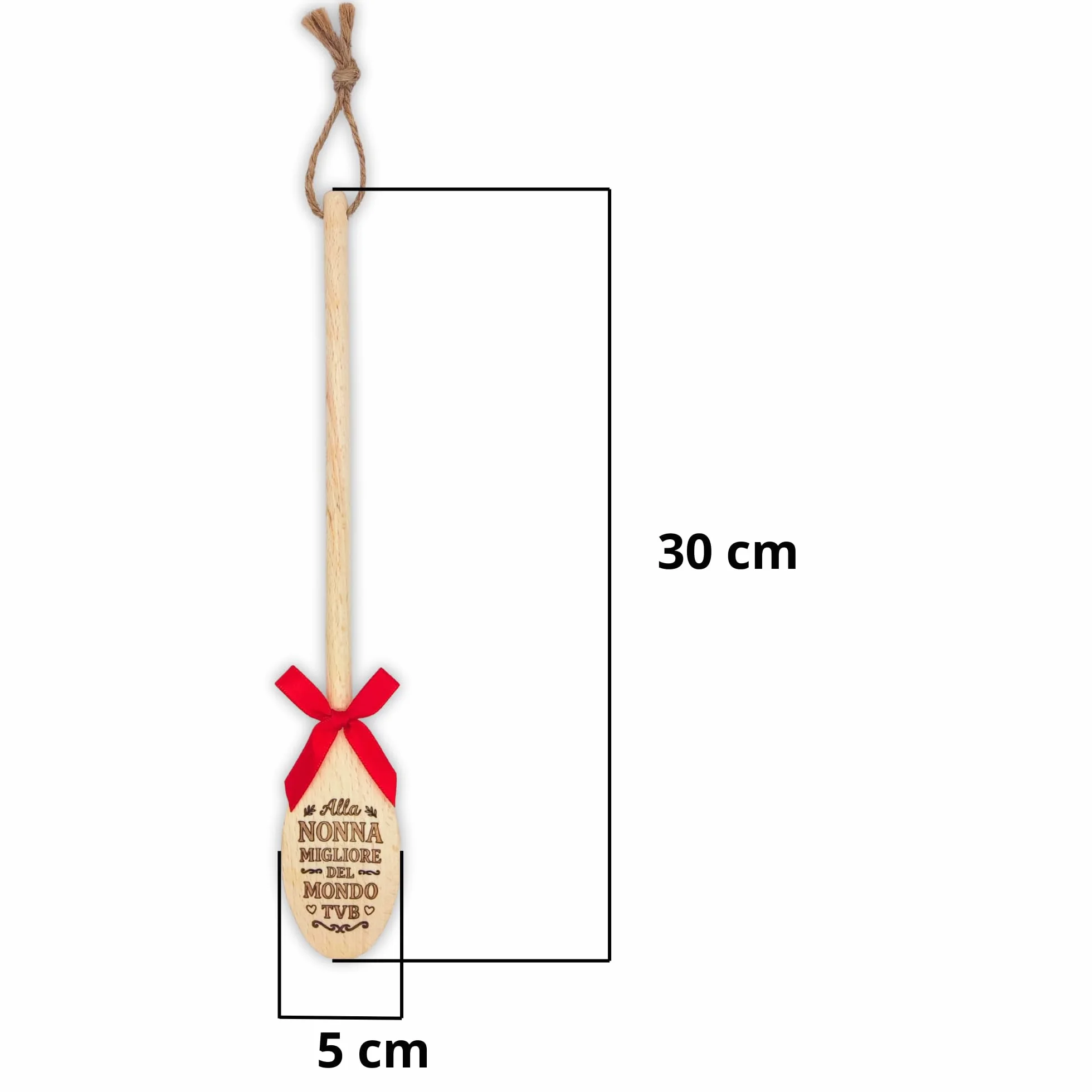Cucchiaio in Legno 30cm Made in Italy con Incisione Laser Indelebile Regalo Festa dei Nonni