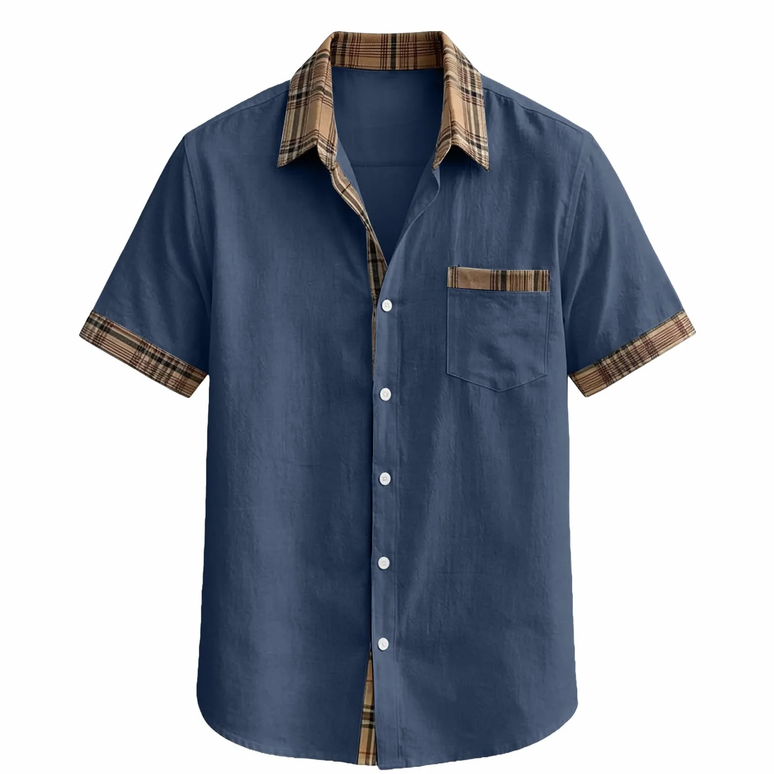 Camicia da uomo a maniche corte con bottoni casual estiva con tasca sul petto