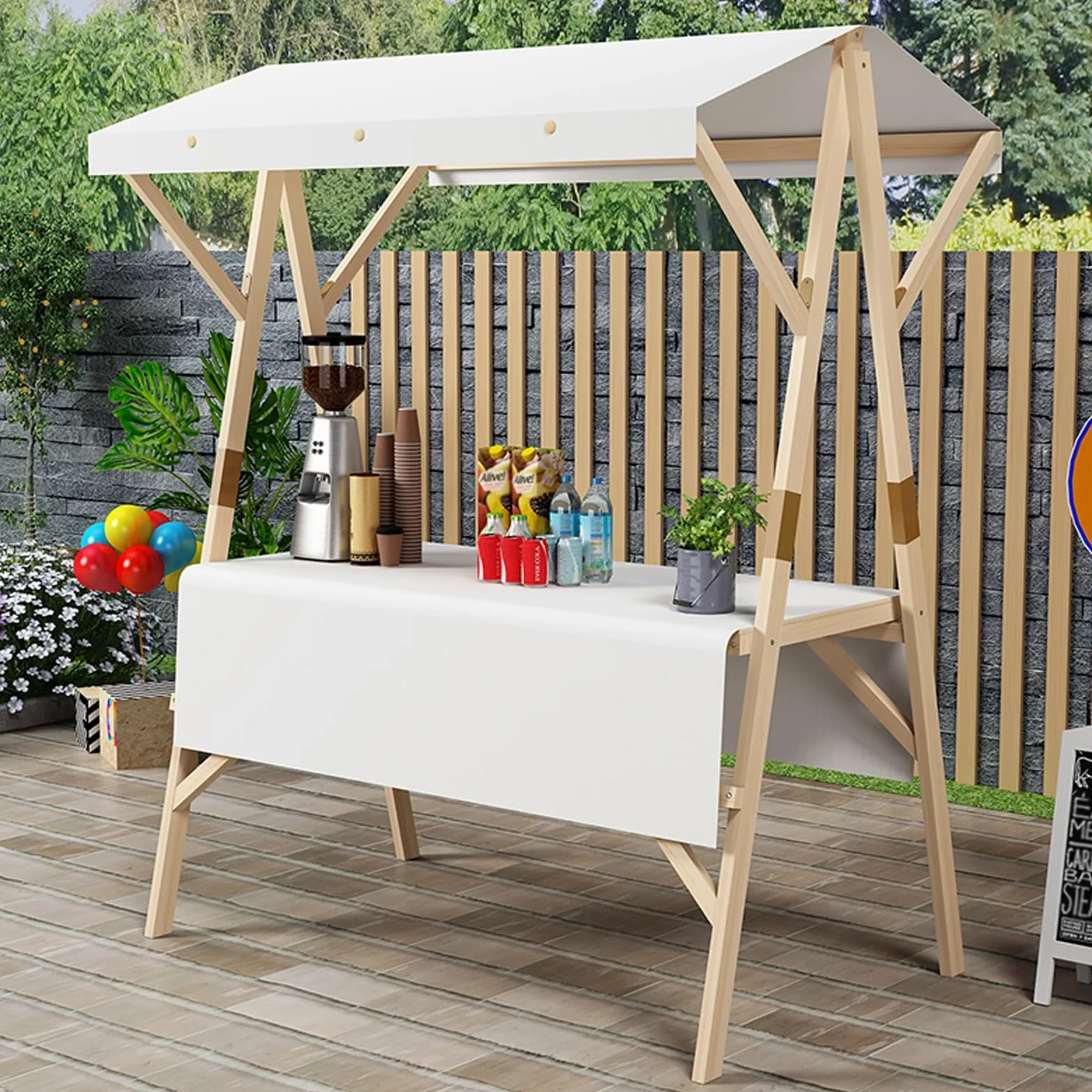 Generico Scaffale espositivo Multistrato per stoccaggio, Carrello Pieghevole per venditori Esterni con tettoia, chiosco/Carrello espositivo per Stand Alimentari, mercati, Strade ed Eventi, Bianco, 15