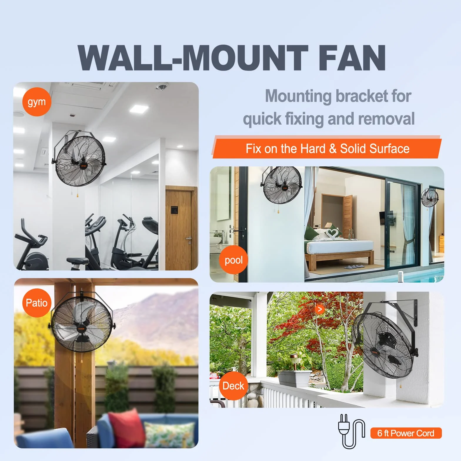 VEVOR Ventilatore da Parete Oscillante Diametro 44,6 cm, 3 Velocità, 4150 CFM, Ventilatore Residenziale Commerciale per Raffreddamento di Magazzini, Officine, Giardino, Nero