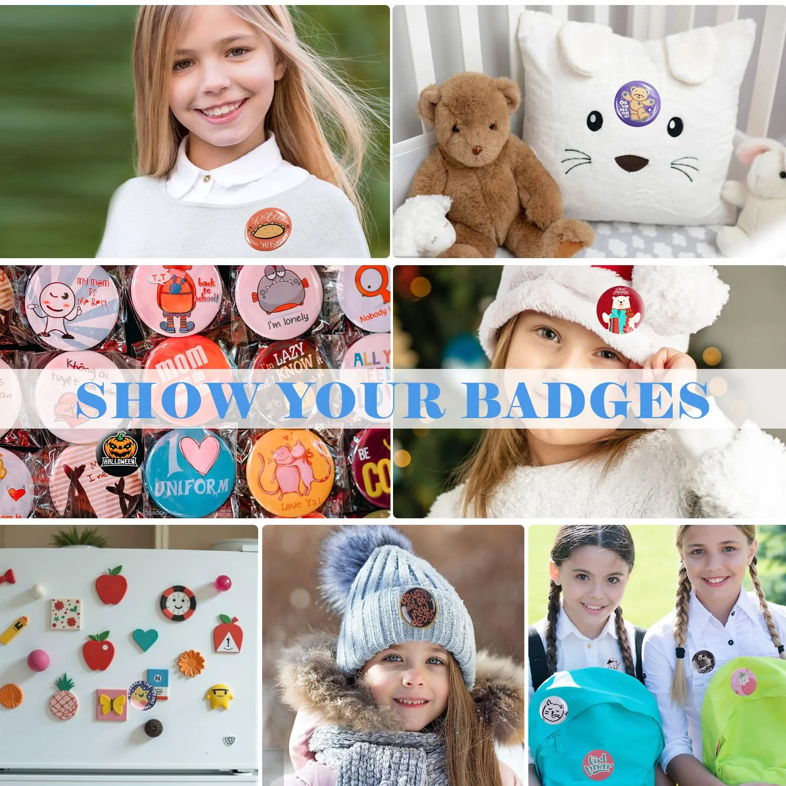 Macchina per Spille, 3IN1 Button Maker Badge Machine Blu Macchina da Stampa per Badge, Stampanti Badge 55/40MM Spille Personalizzate kit Portachiavi Fai Da Te per Regali di Compleanno e Natale